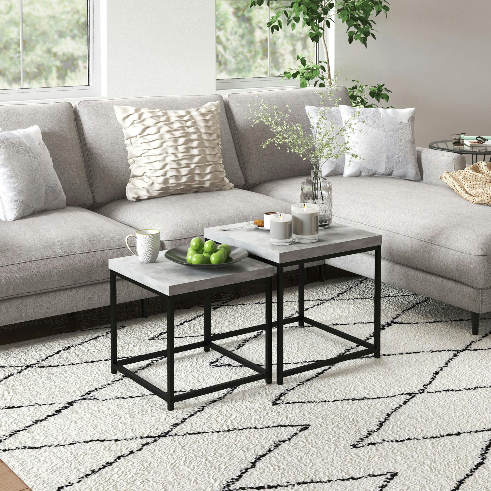 Rackhams Grey Coffee Table Set Of 2, Nest Of Tables With 3.5Cm Thick Tabletop, - Painted Steel Frame, Melamine Tabletop - Melamine - 1.6X1.6cm