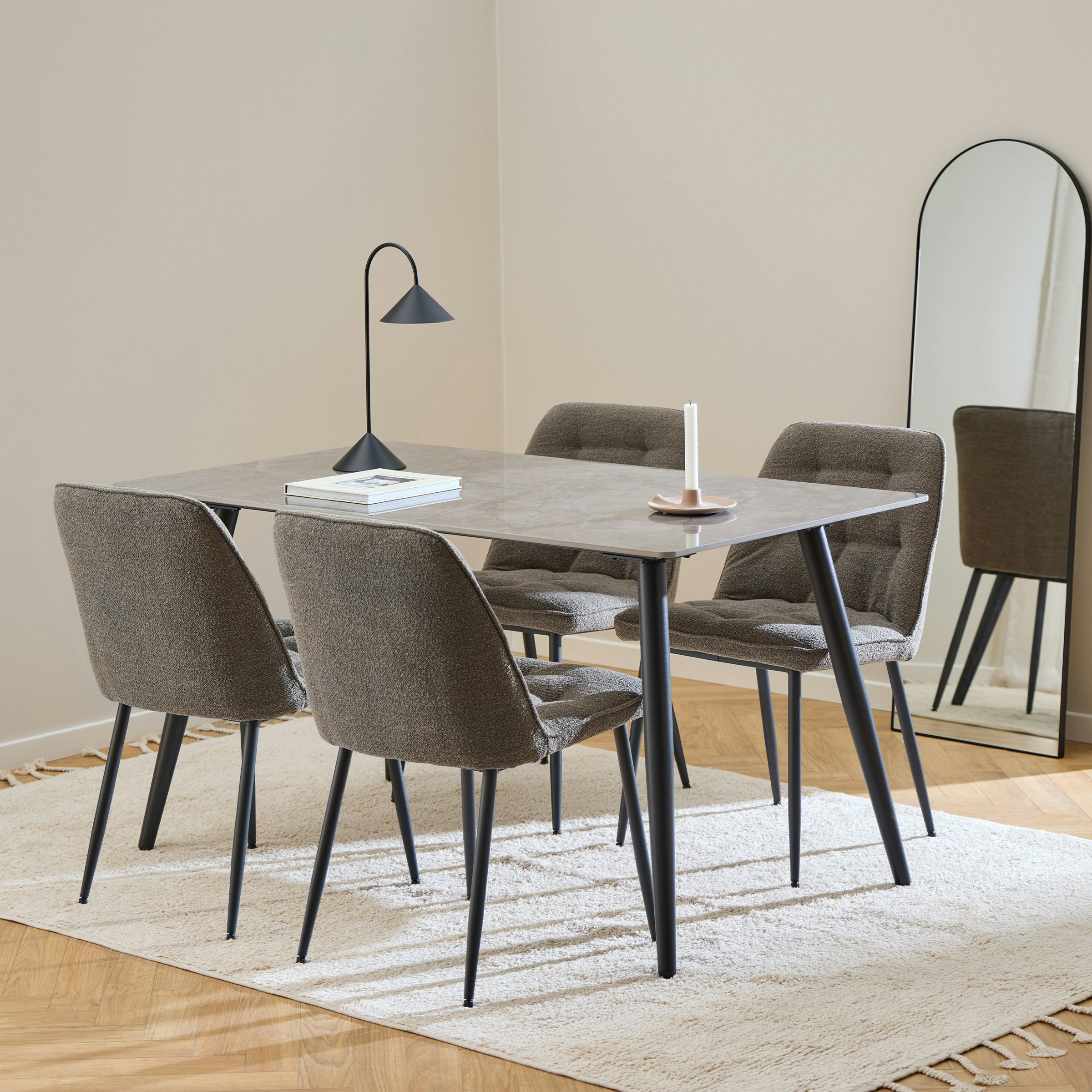 Furniture To Go Grey/Black Wicklow Rectangular Dining Table In 140X75cm Included 4 Brooke Dining Chairs In Taupe - No