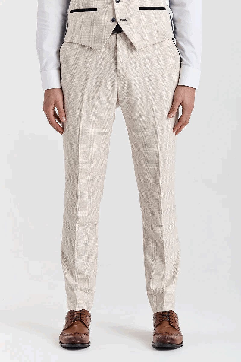 Paul Andrew Men's Cream Regent - Check Trousers - 38W 32L