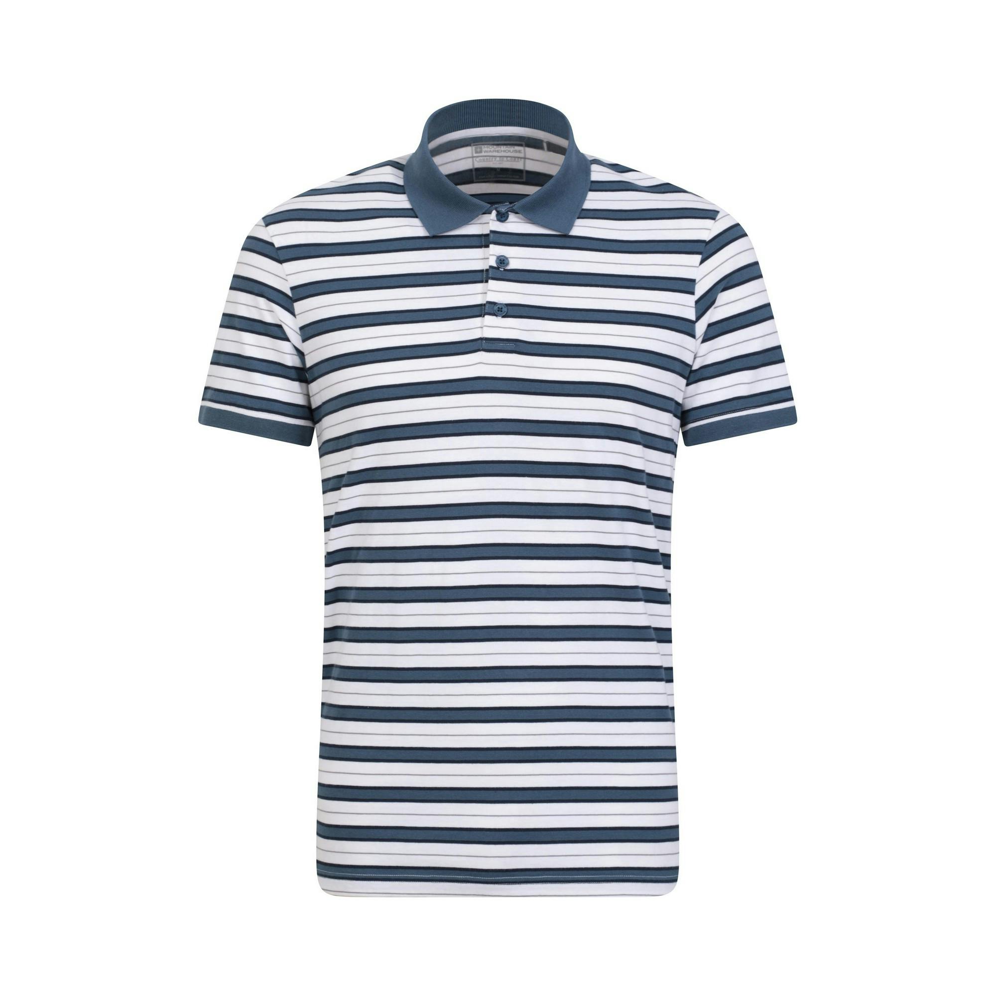 Mountain Warehouse Men's White Wren Stripe Cotton Polo Shirt - Xs - 100% Organic Cotton
