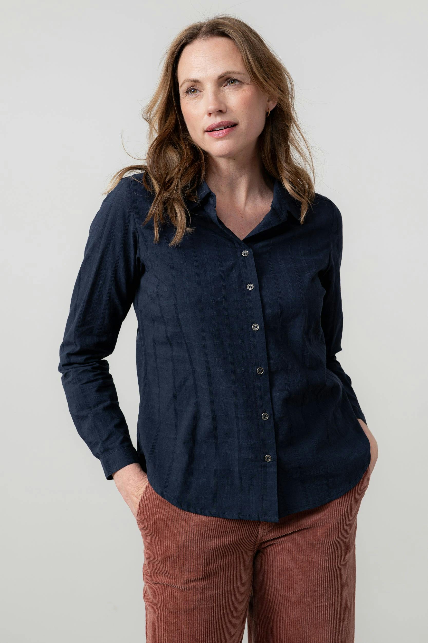 Lily & Me Patsy Organic Cotton Check Shirt Navy - 08 - Navy