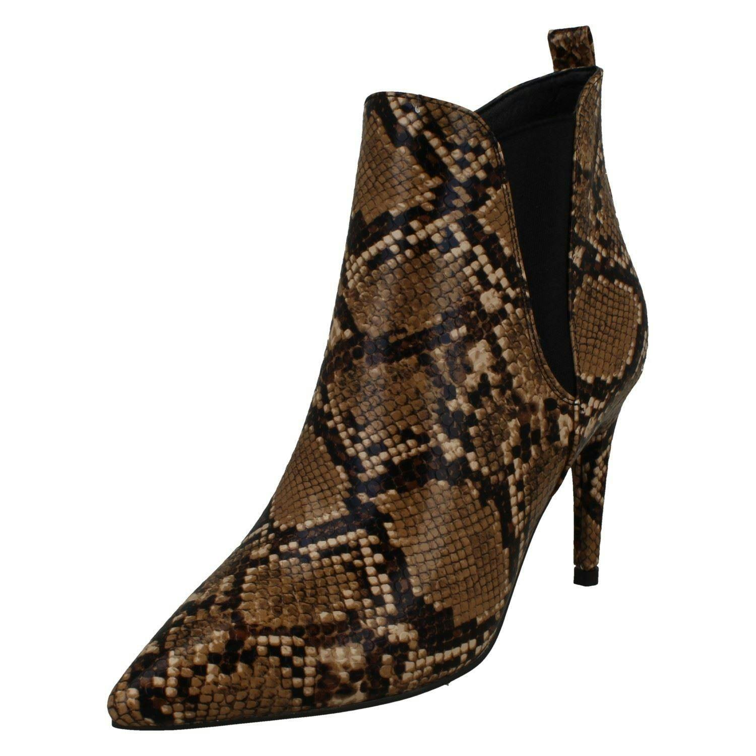 Spot On Women's Brown Snake Print Ankle Boots F50990 - Snake Print - Uk 5