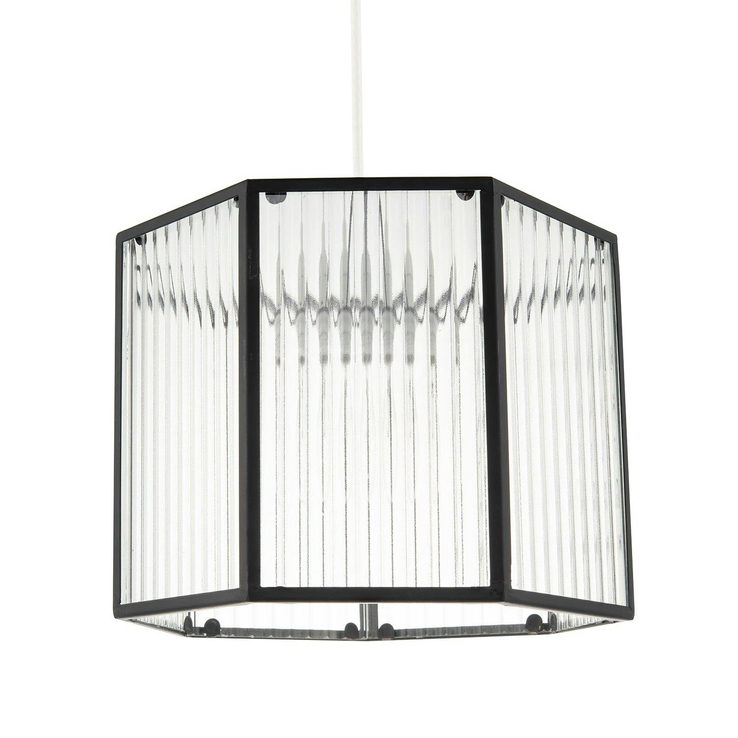 Rackhams Black Vintage Industrial Lantern Pendant Shade In With Ribbed Glass