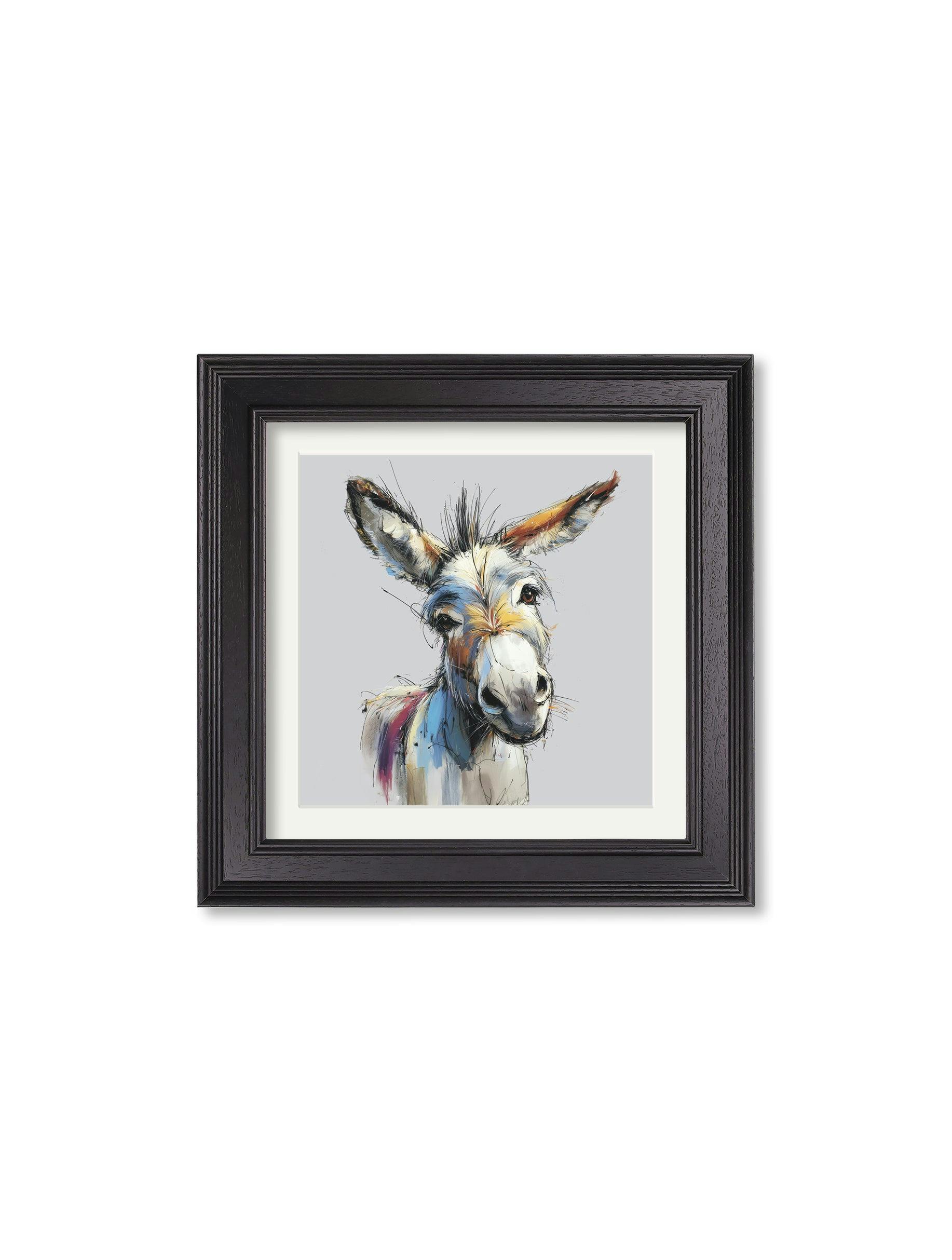Rackhams Black Donkey Jack & Jennet Cosy Sketch - Hurstwood Square Frame - Donkey Jennet - 44 X 44 Cm - Hurstwood Square