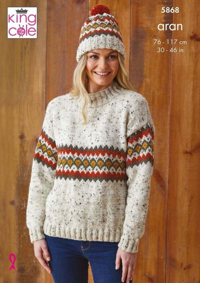 King Cole Women's Fashion Aran Knitting Pattern 5868, Sweaters, Headwear For 30 - 46 Inches - Image 4