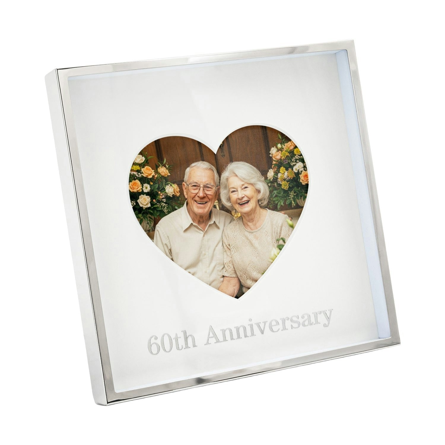 Happy Homewares Silver 60Th Anniversary Heart Frame For 4X4 Picture In Nickel Plated With Foil