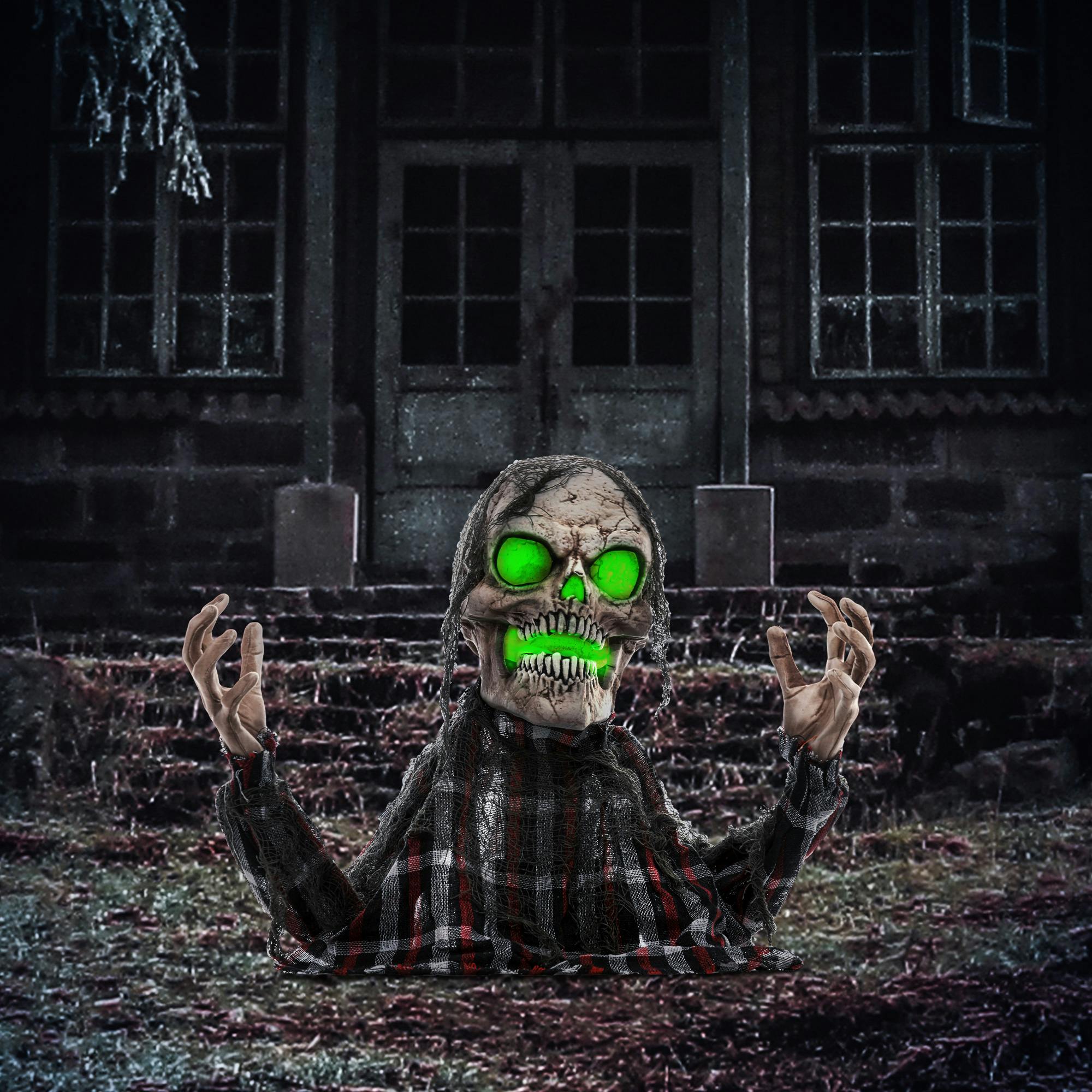 Homcom Green Groundbreaker Skeleton Halloween Animatronic Prop For Indoor Outdoor