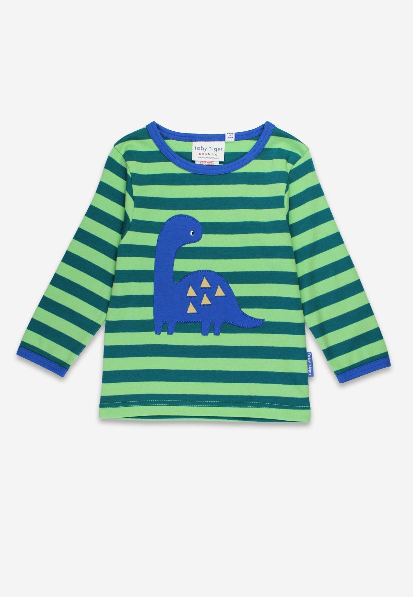 Toby Tiger Green Organic Tonal Dinosaur Applique Long-Sleeved T-Shirt - 6-7Y / 122Cm