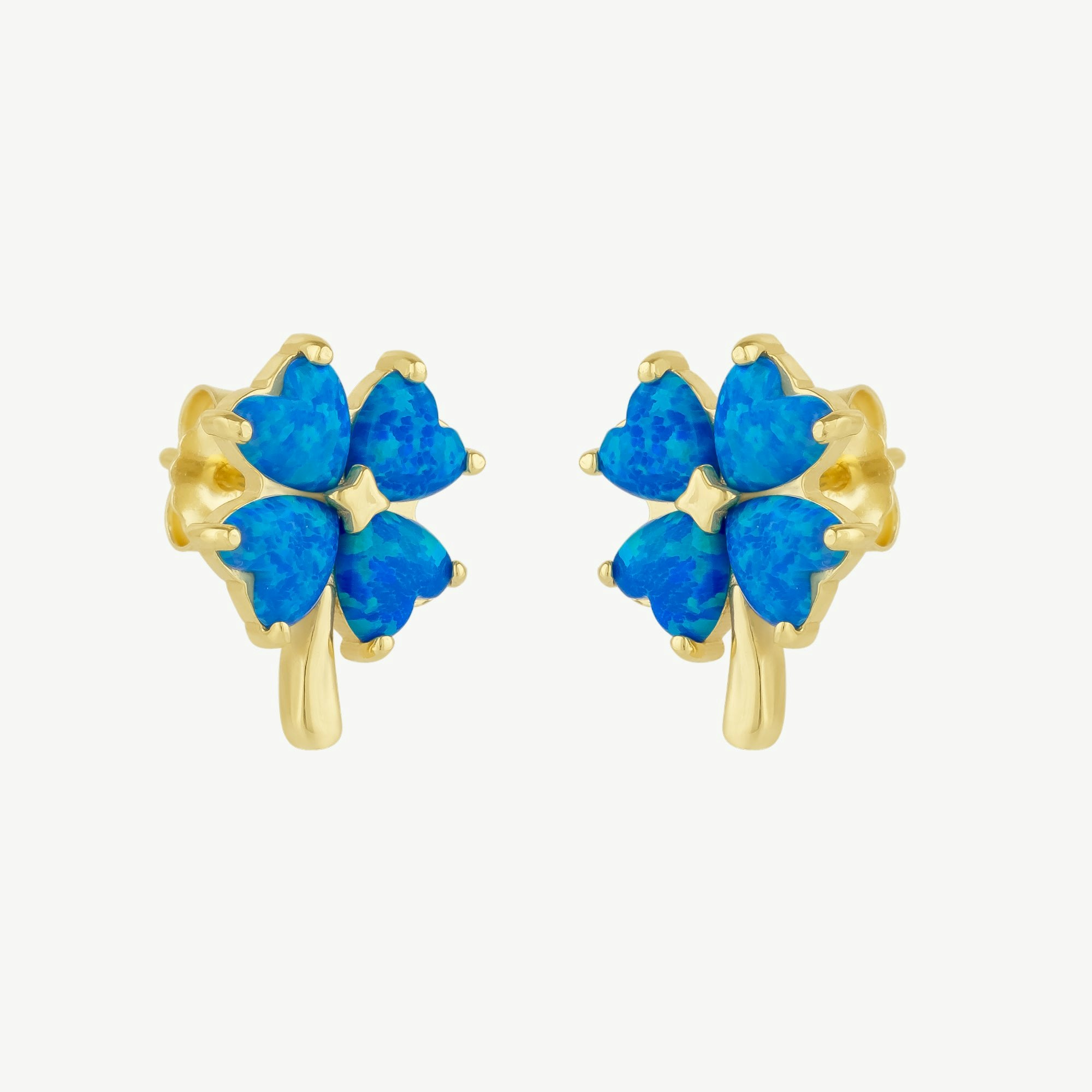 Spero London Blue/Silver/Gold Opal Four Leaves Clover Sterling Stud Earring