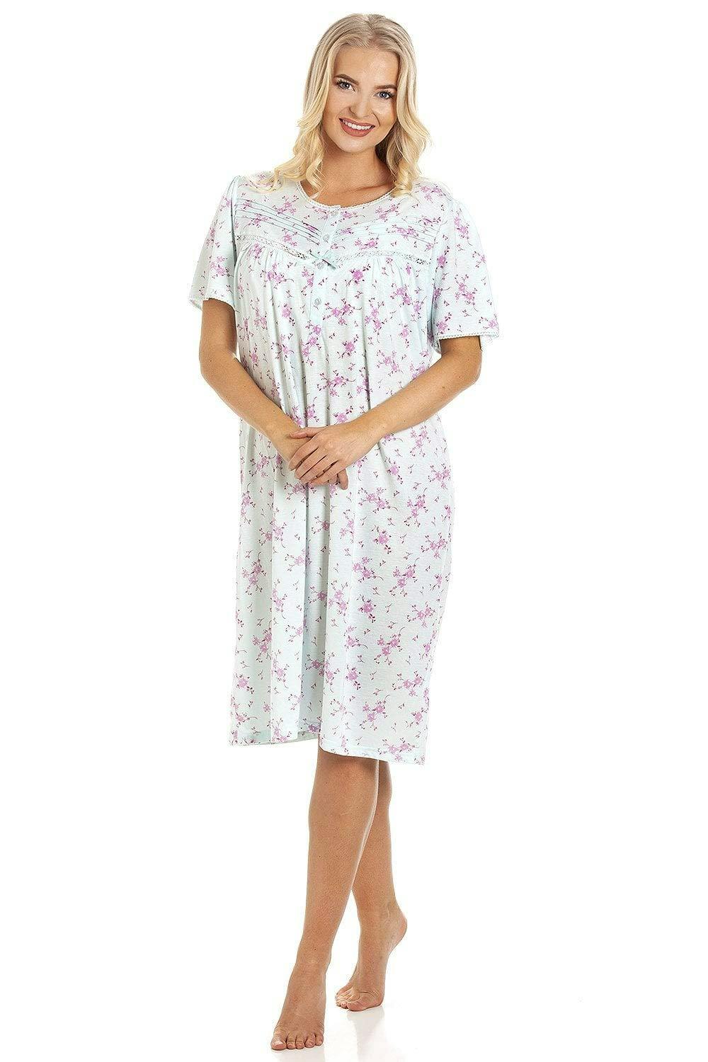 Camille Women's Polycotton Short Sleeve Floral Nightdresses - Aqua - 22-24