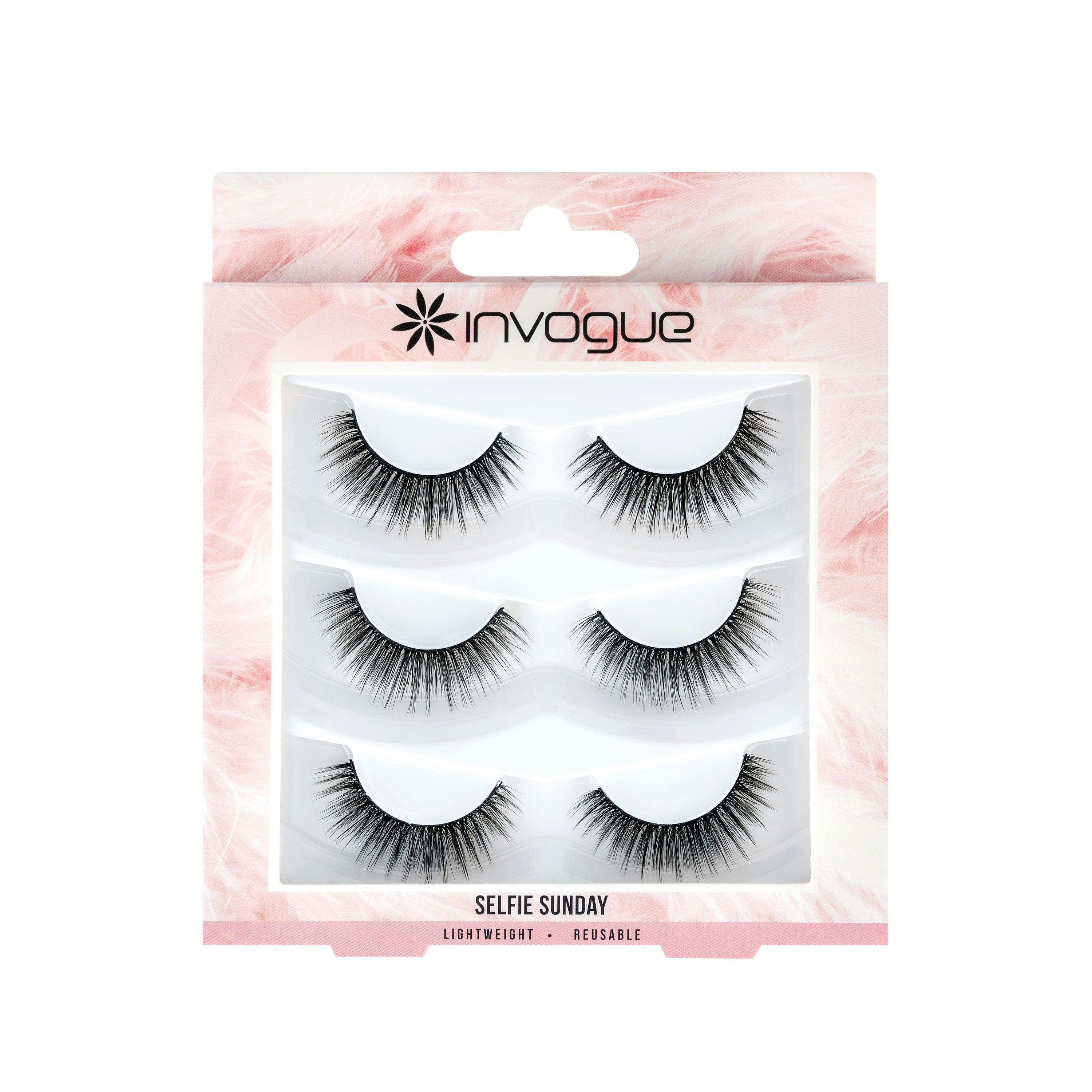 Invogue False Eyelashes - Selfie Sunday - Black Faux Lashes Multipack 3 Pairs - Image 4