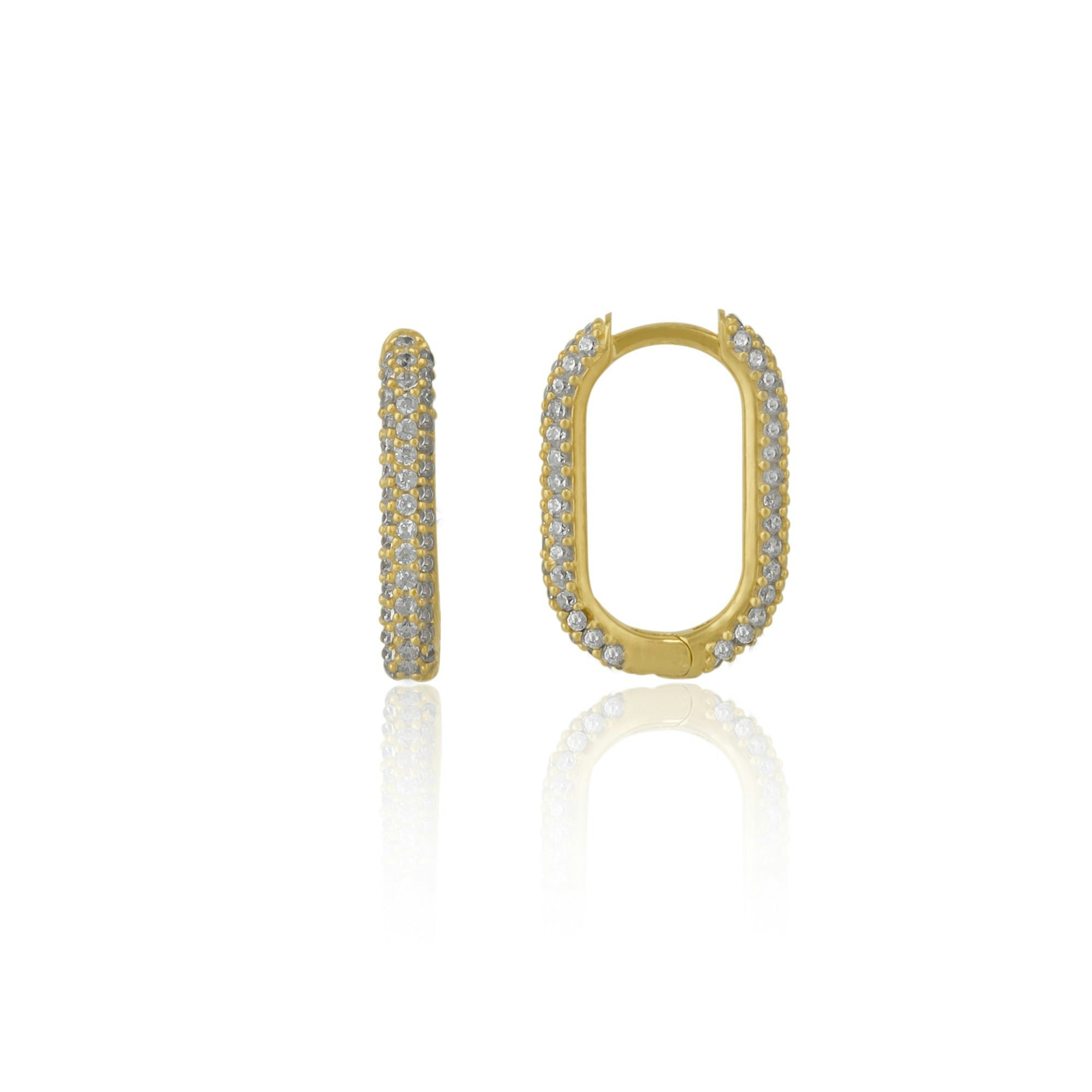 Spero London Silver Pave Rectangular Sterling Oval Hoop Earrings - Image 2