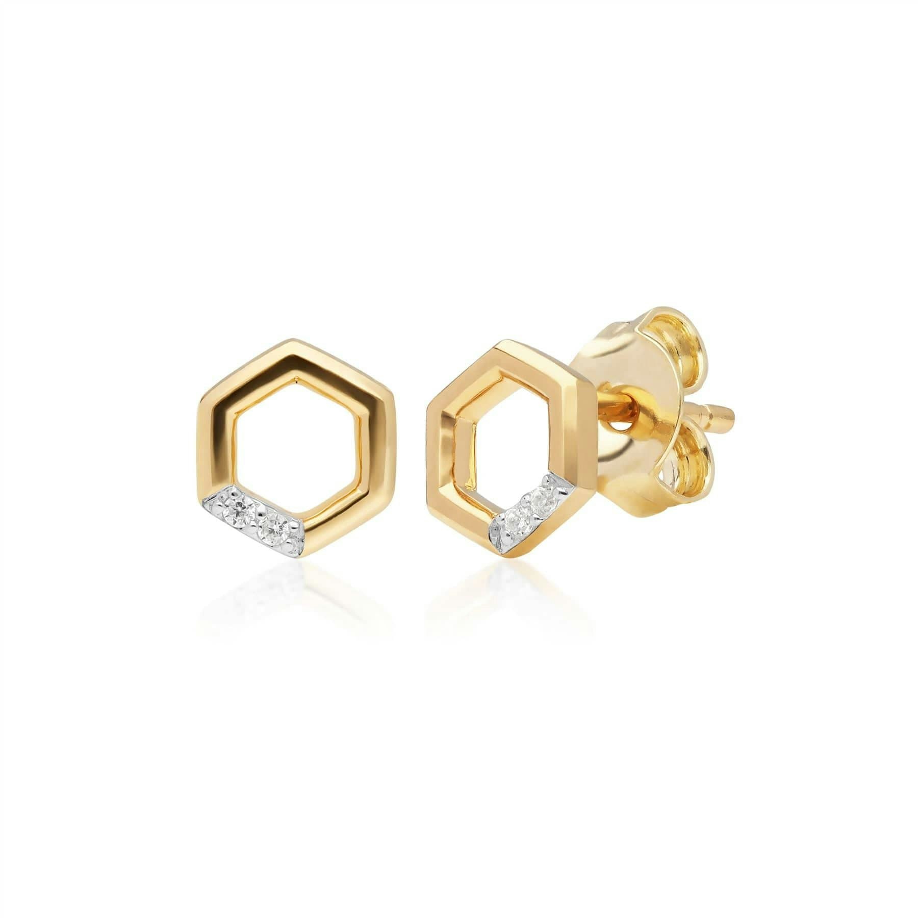 Gemondo Yellow/Gold Diamond Hexagon Stud Earrings In 9Ct