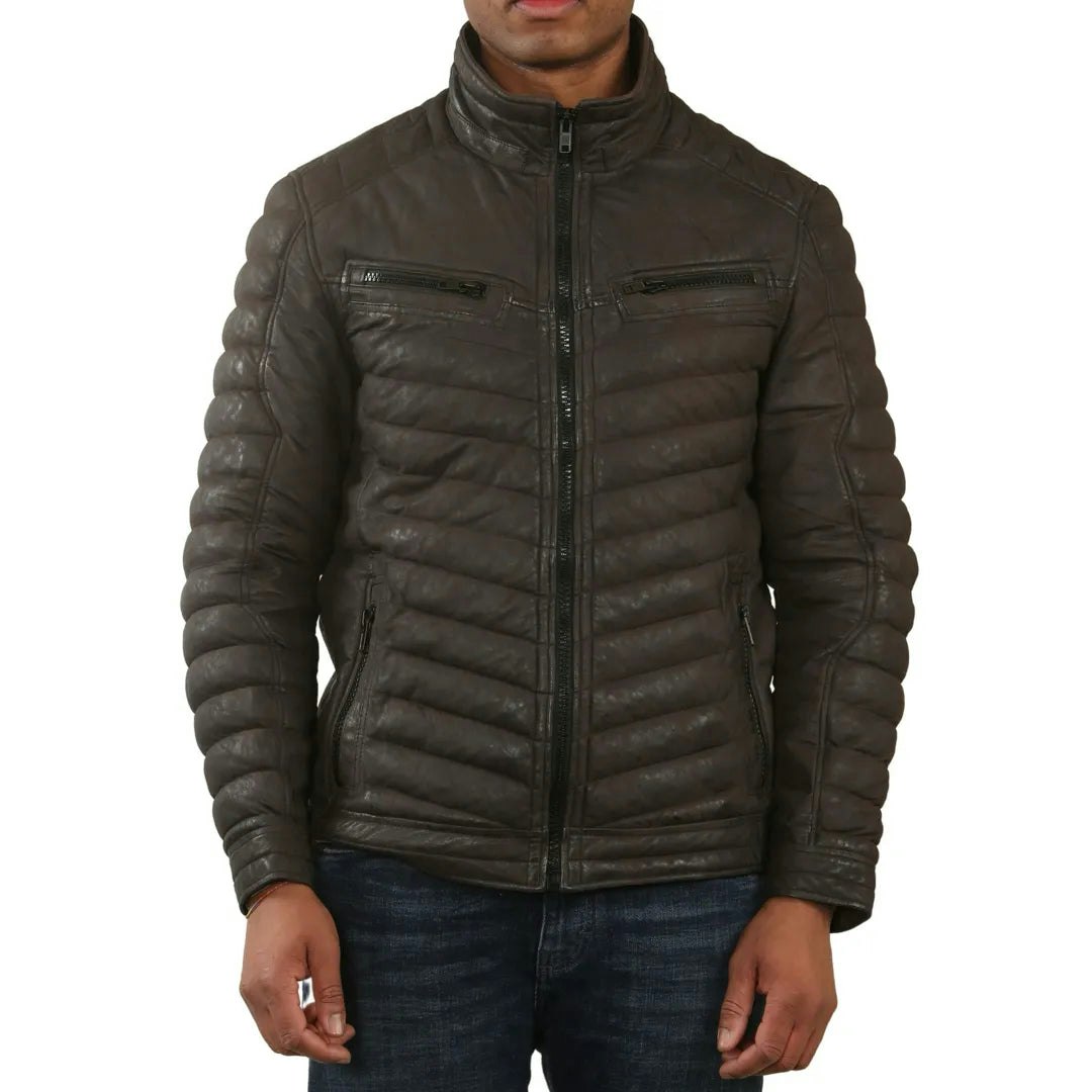 Infinity Leather Men's Brown Quilted Puffer Soft Napa Leather Jacket - 2XL