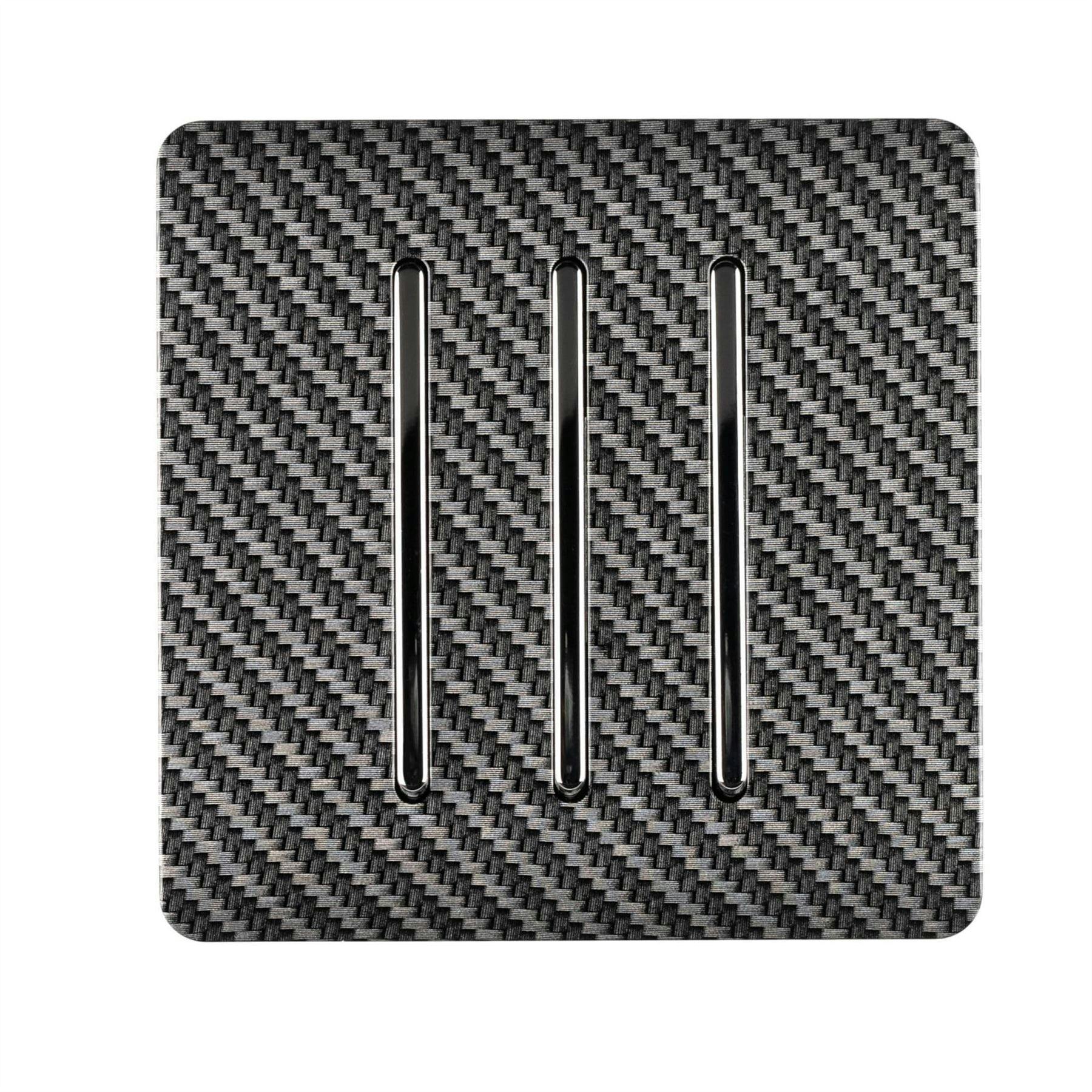Trendi Switch Light 3 Gang 1 Or 2 Way Rocker Switch In Carbon Fibre