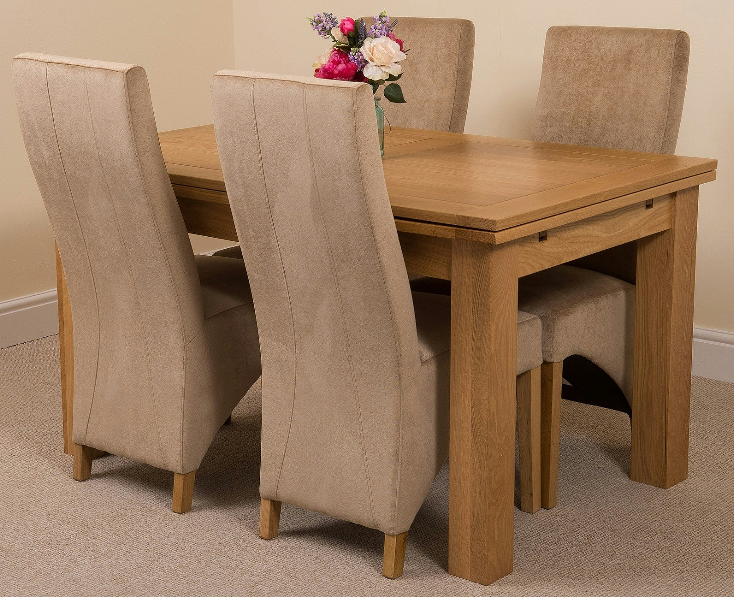 That's Furniture Beige Richmond Medium Oak Extendable Dining Table With Lola Fabric Chairs - 4 Chairs