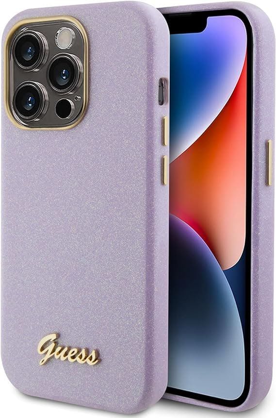 Guess Lilac Glitter Glossy Script Hard Case For Iphone 15 Pro 6.1" - Guhcp15lpgmcsl
