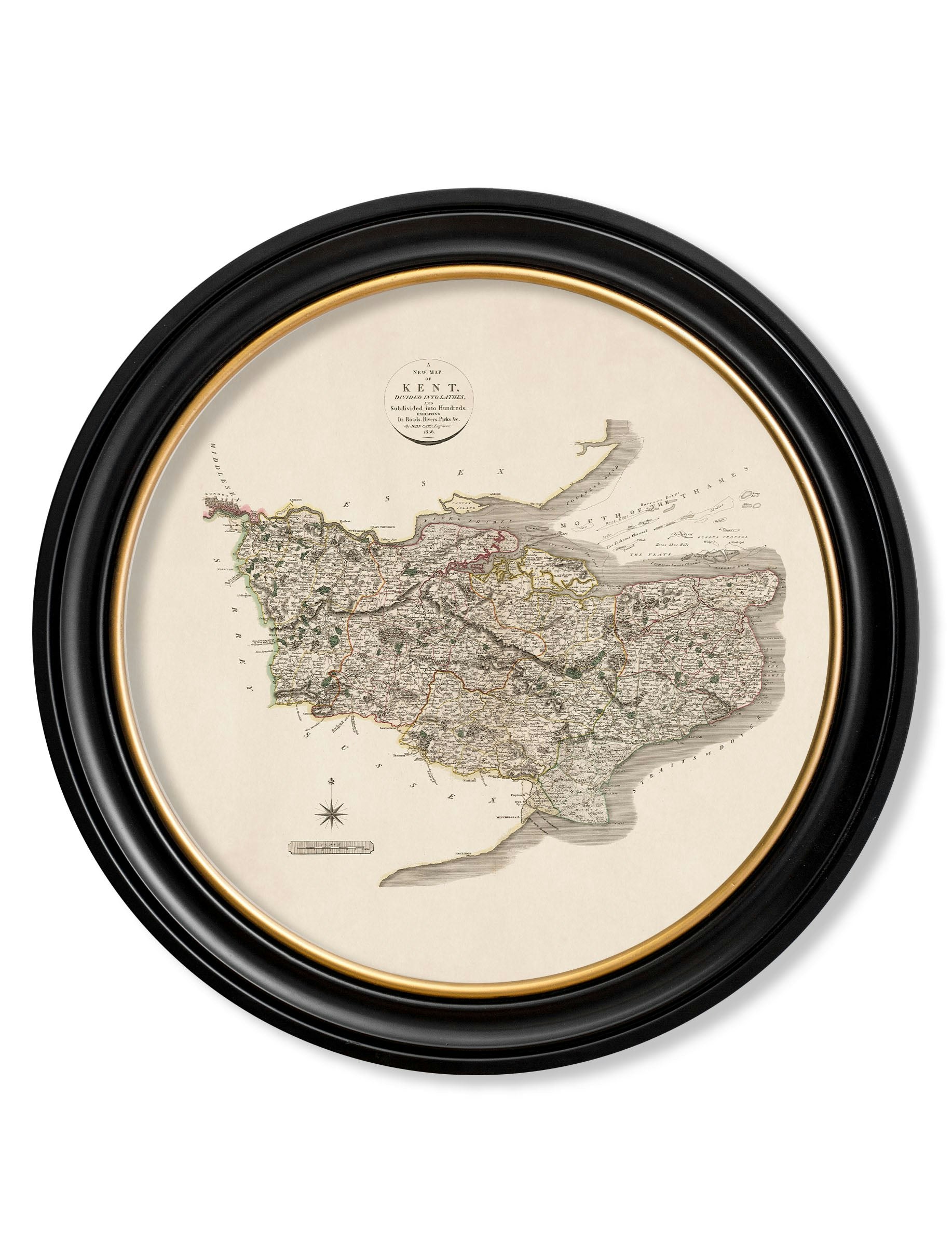 Rackhams Black C.1806 County Maps Of England - Round - 96 X 96Cm - Kent