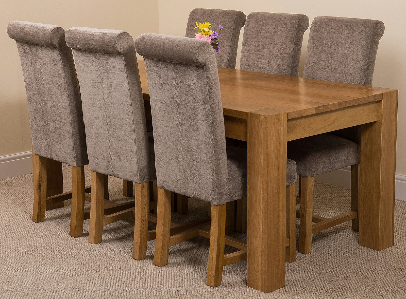 That's Furniture Grey Kuba Large Oak Dining Table With Washington Fabric Chairs - 6 Chairs