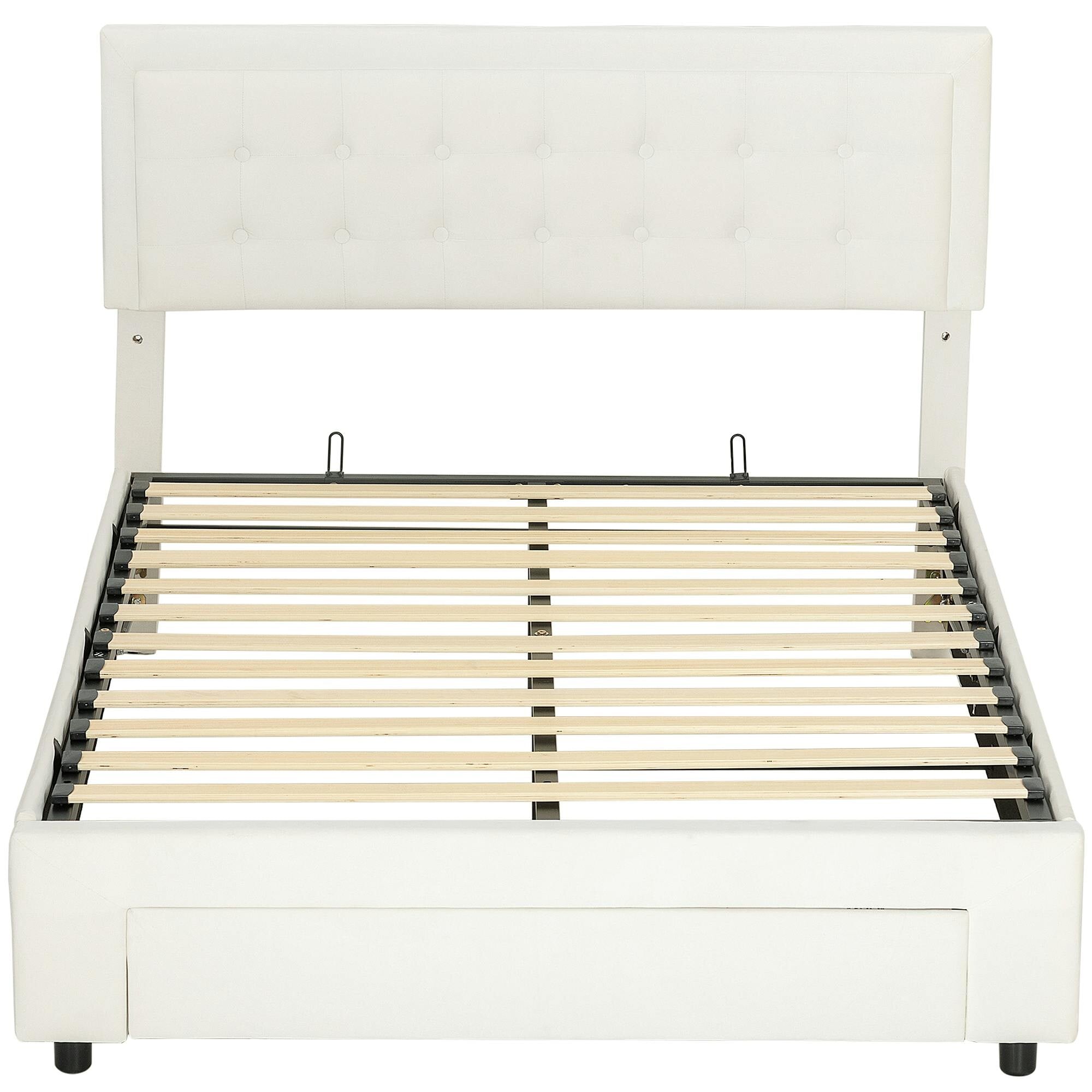 HOMCOM Velvet Bed Frame with Storage - Cream - Double - Image 2