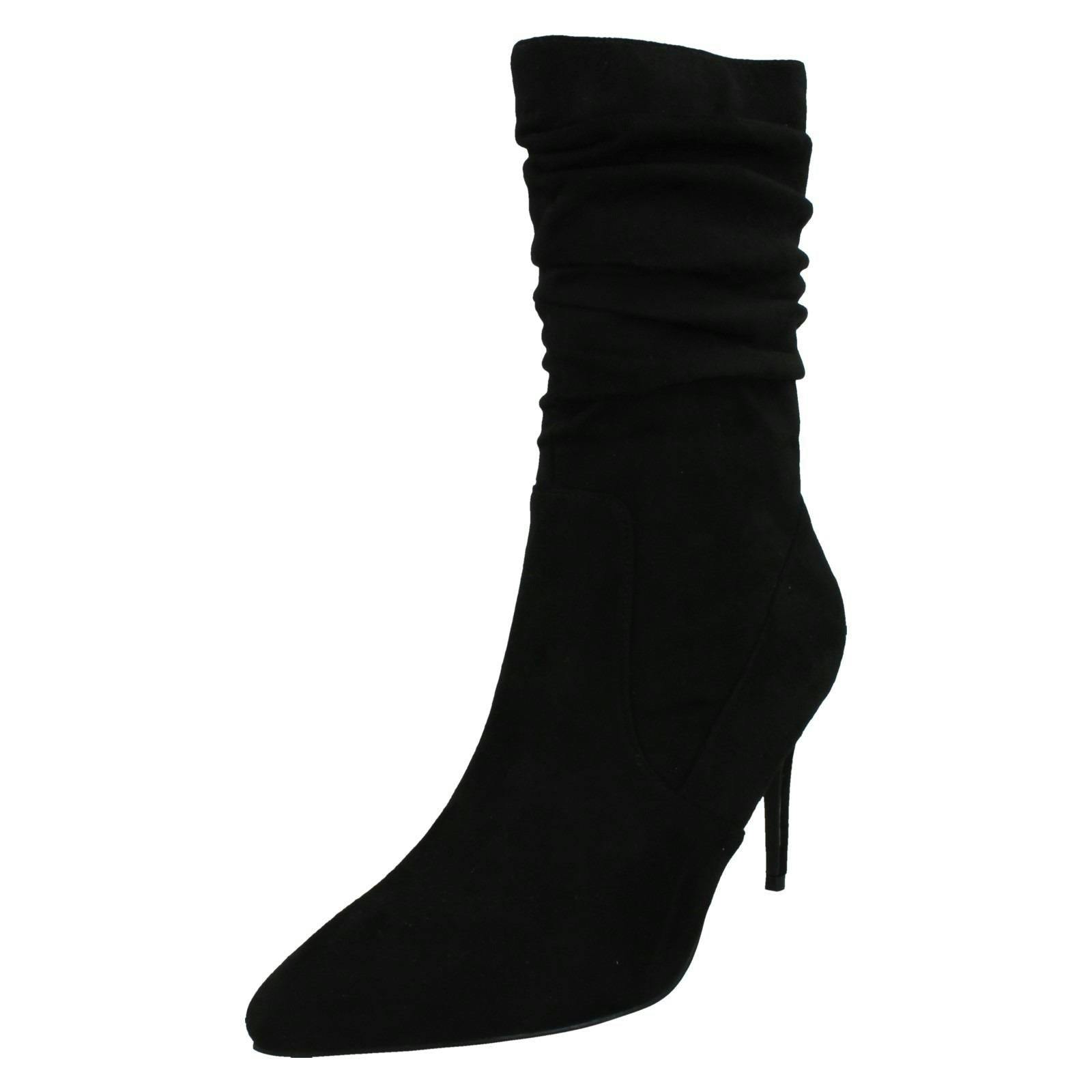Spot On Women's Black High Heel Rouched Leg Calf Boots F51232 - Uk 6