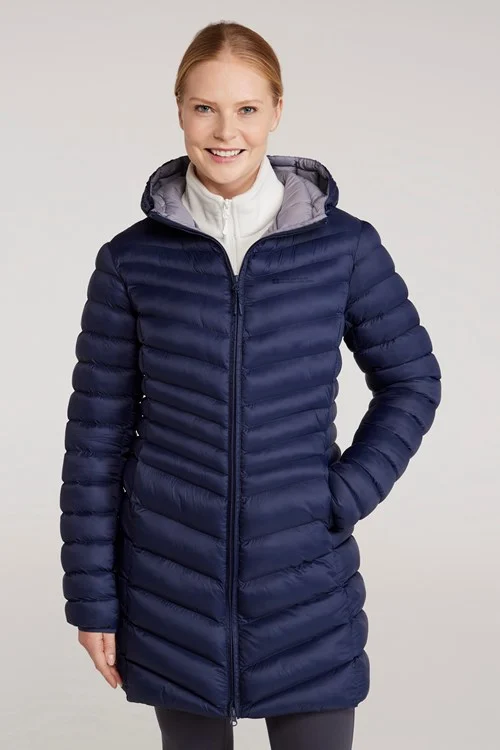 Mountain Warehouse Women's Light Florence Long Padded Jacket - Navy - Navy - Size 12 Uk