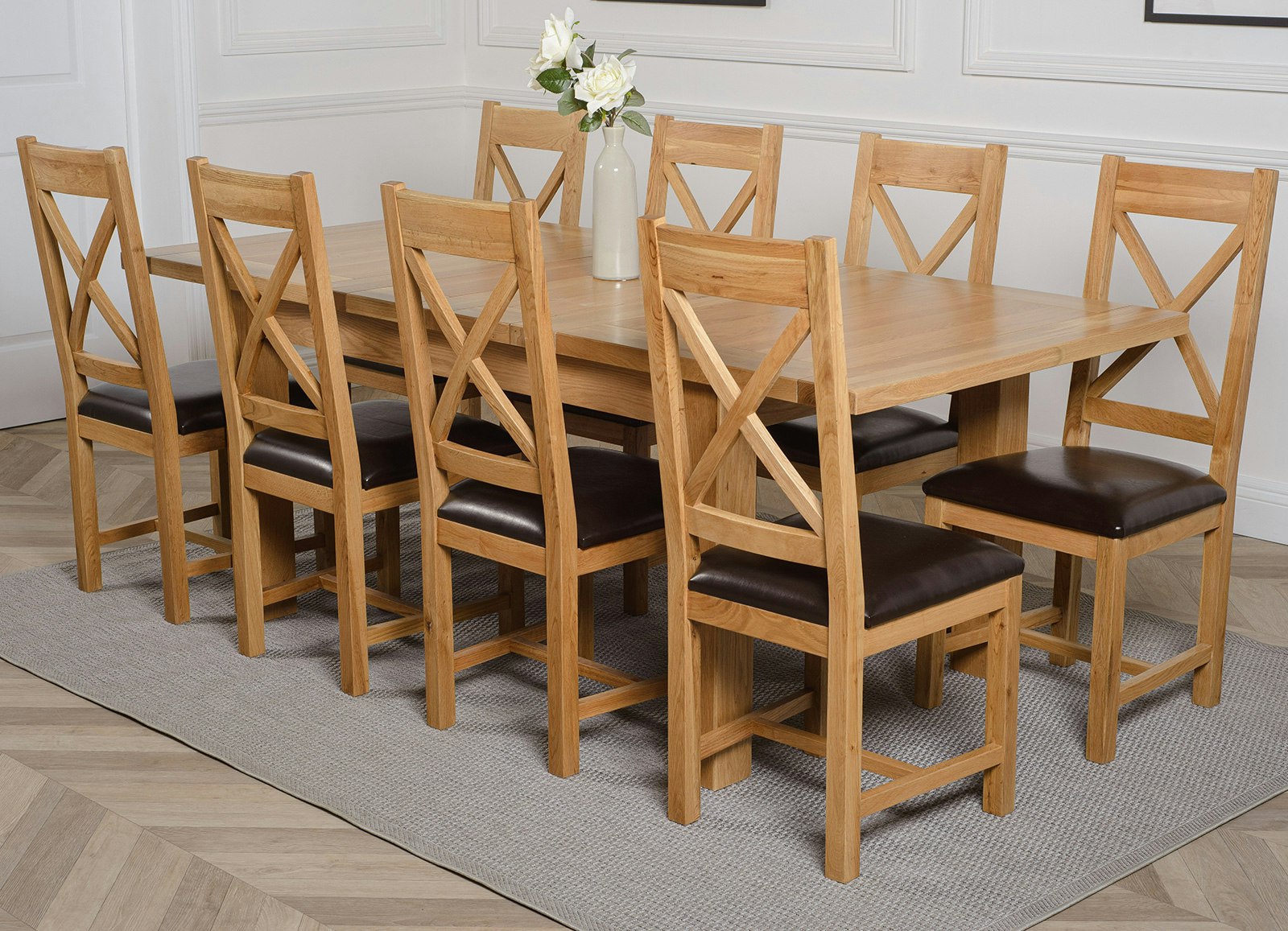 That's Furniture Brown Seattle Oak Extending Dining Table With Berkeley Oak Chairs - 8 Chairs