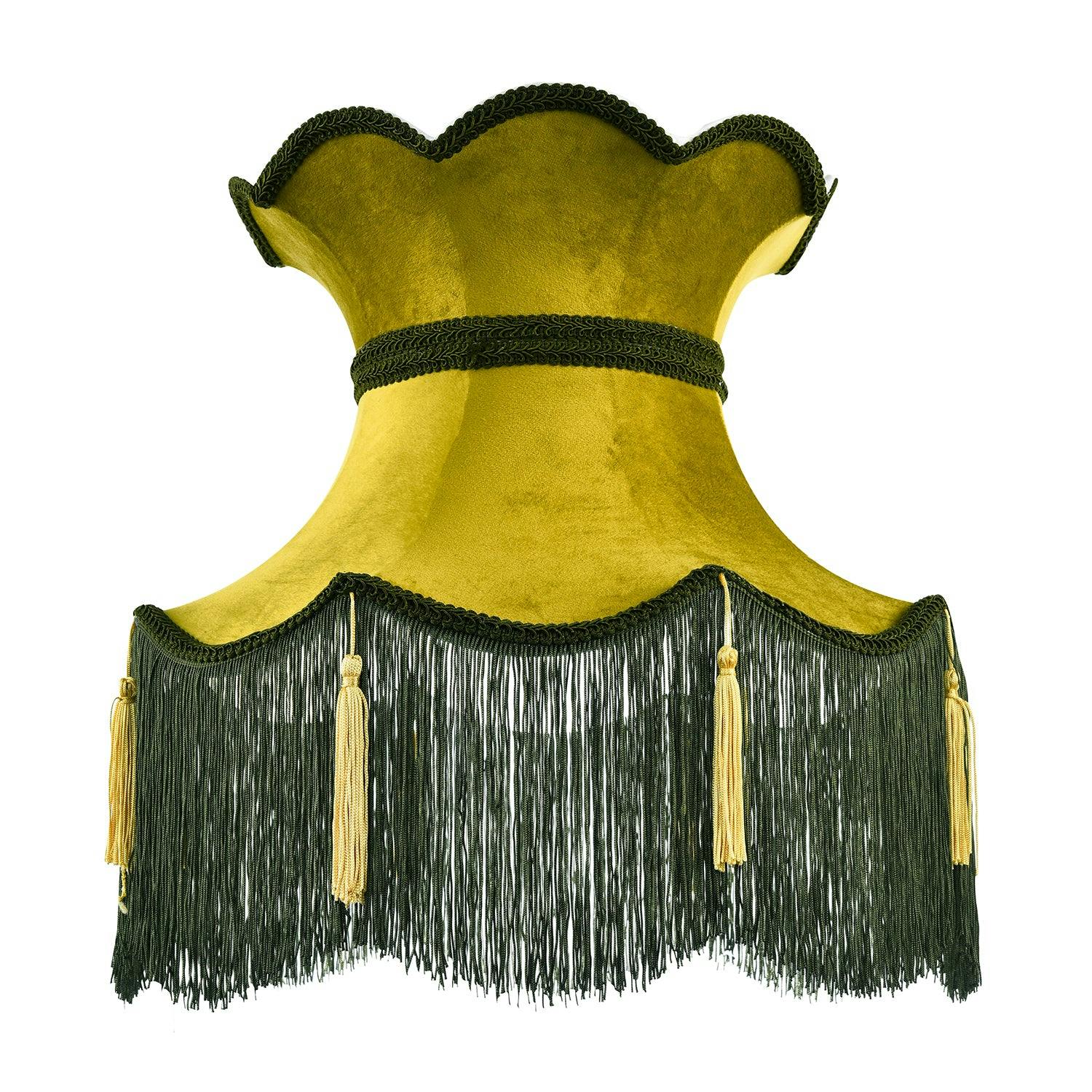 Happy Homewares Green Large Olive And Forest Victorian Lamp Shade With Scallop Edges