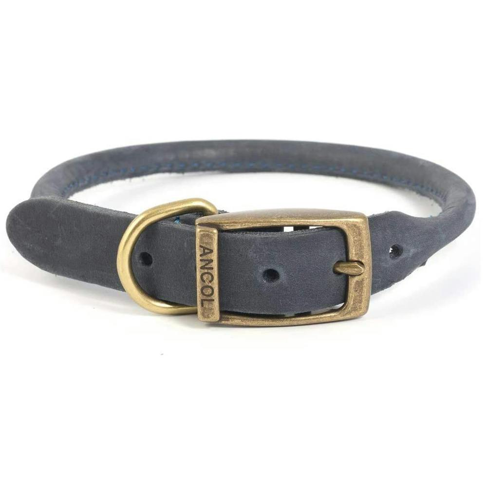 Ancol Blue Timberwolf Leather Round Dog Collar – (28–36Cm, Size 3)