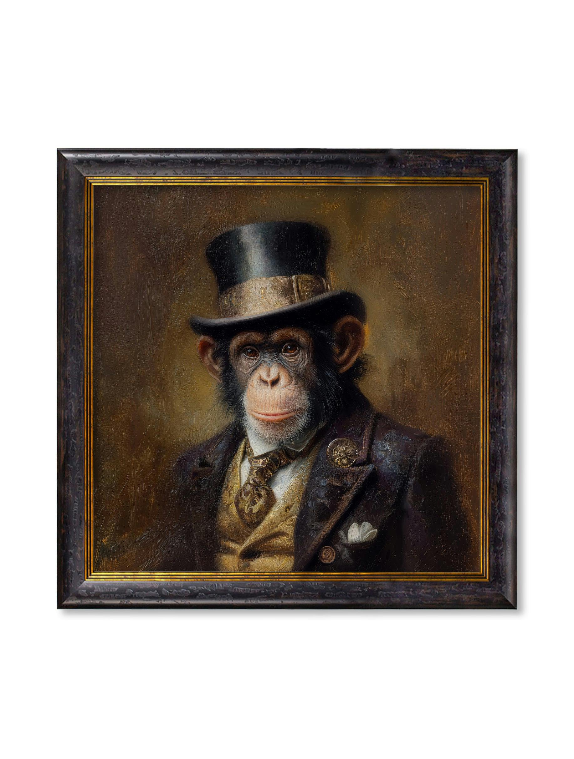Rackhams Black/Gold Sir Bananington - Gentleman Chimpanzee Oxford Square Frame - 96 X 96Cm