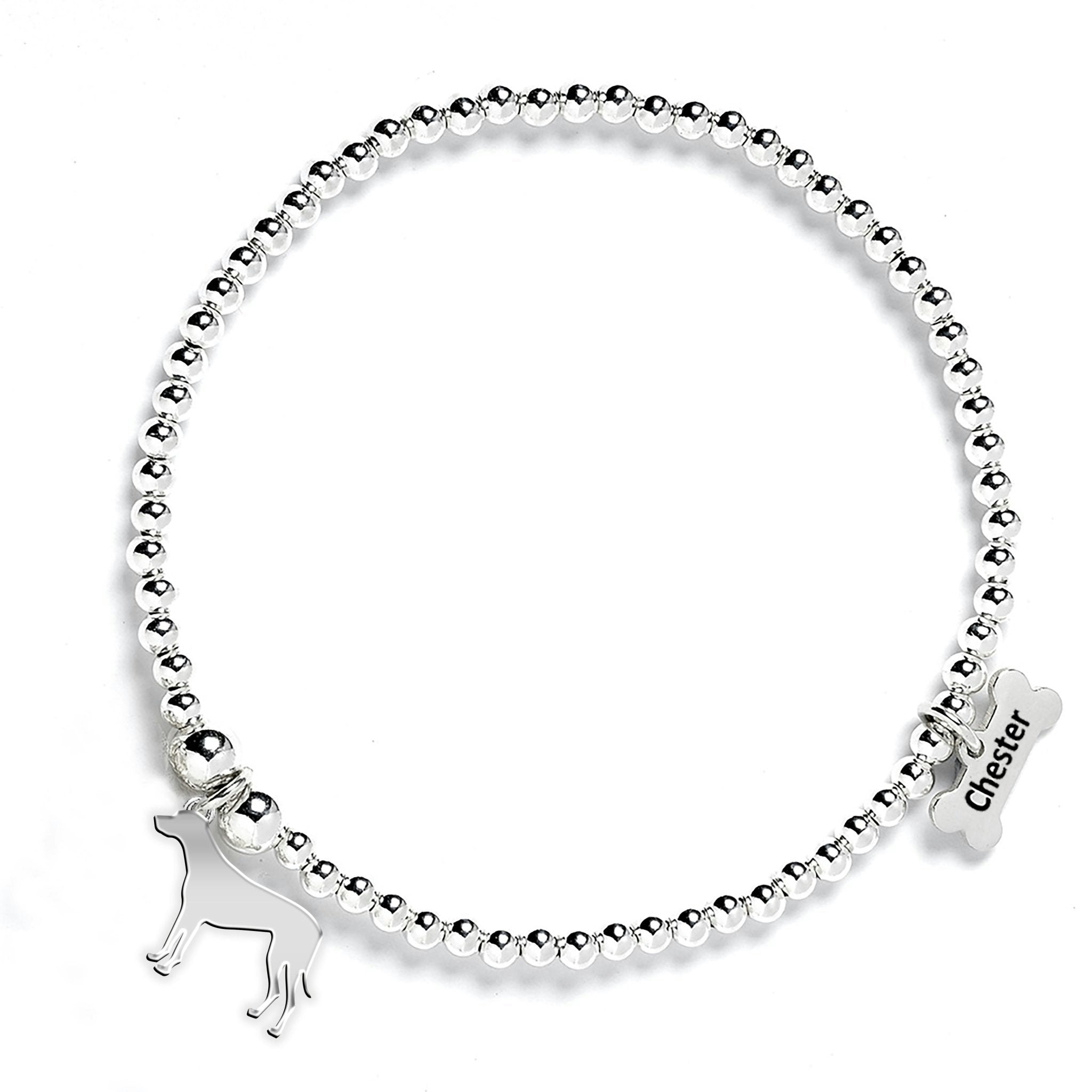 Mylee London Silver Rhodesian Ridgeback Silhouette Ball Bead Bracelet - Personalised - No