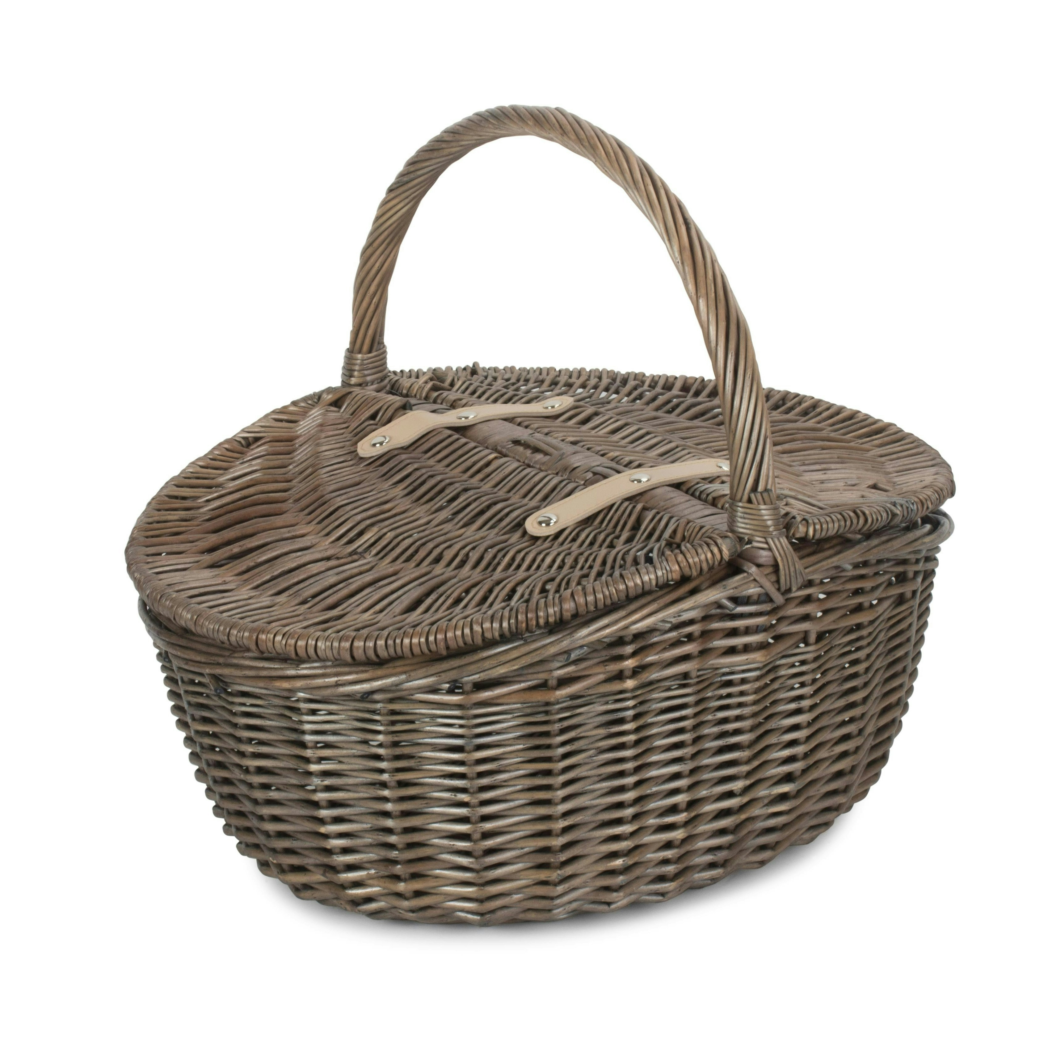 Red Hamper Red/Grey Hamper Wicker Antique Finish Oval Picnic Basket - Antique Wash