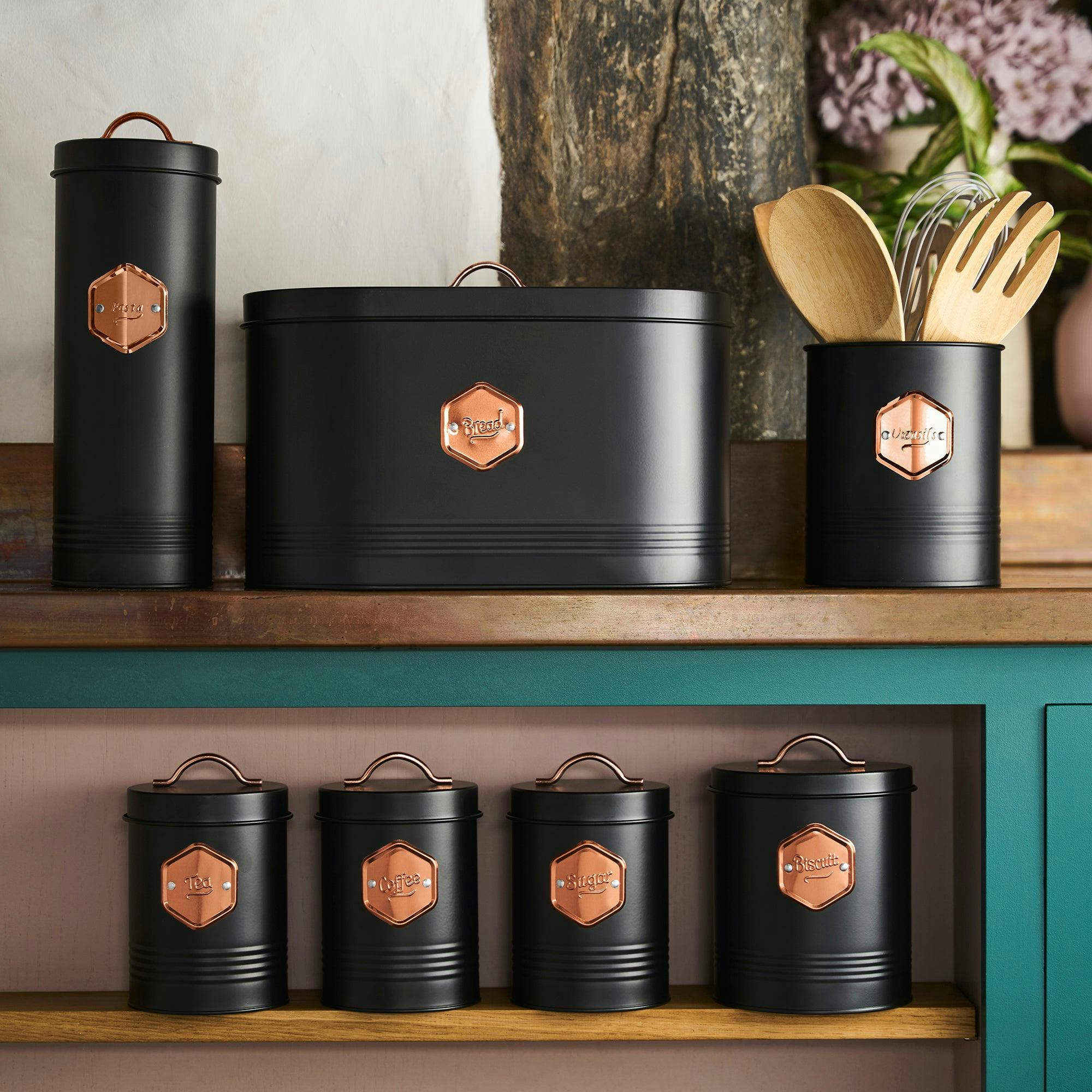Cooks Professional Black 7 Piece Kitchen Storage Set | / Copper