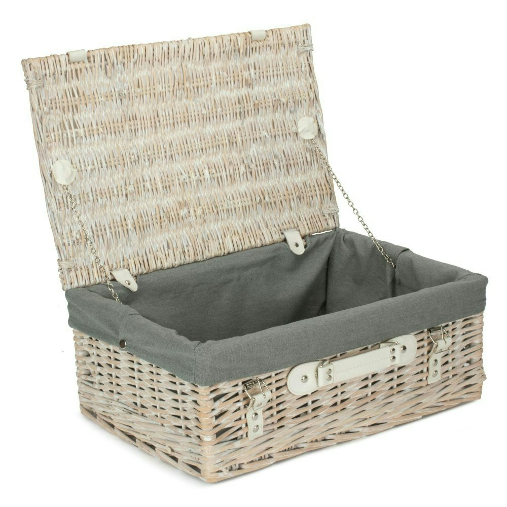 Rackhams White/Grey 45Cm Wash Willow Wicker Picnic Basket