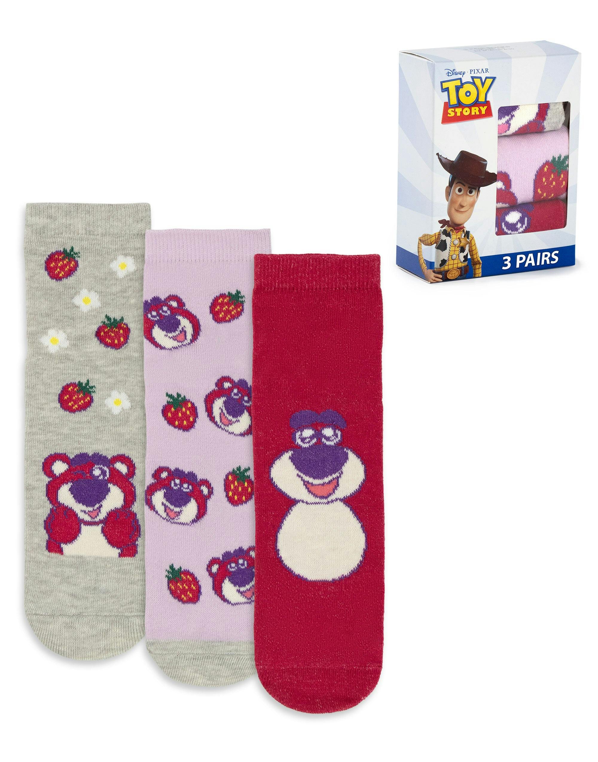 Vanilla Underground Girls Pink Disney Toy Story Lotso Calf Socks Set Of 3 - 9-12 Uk Child