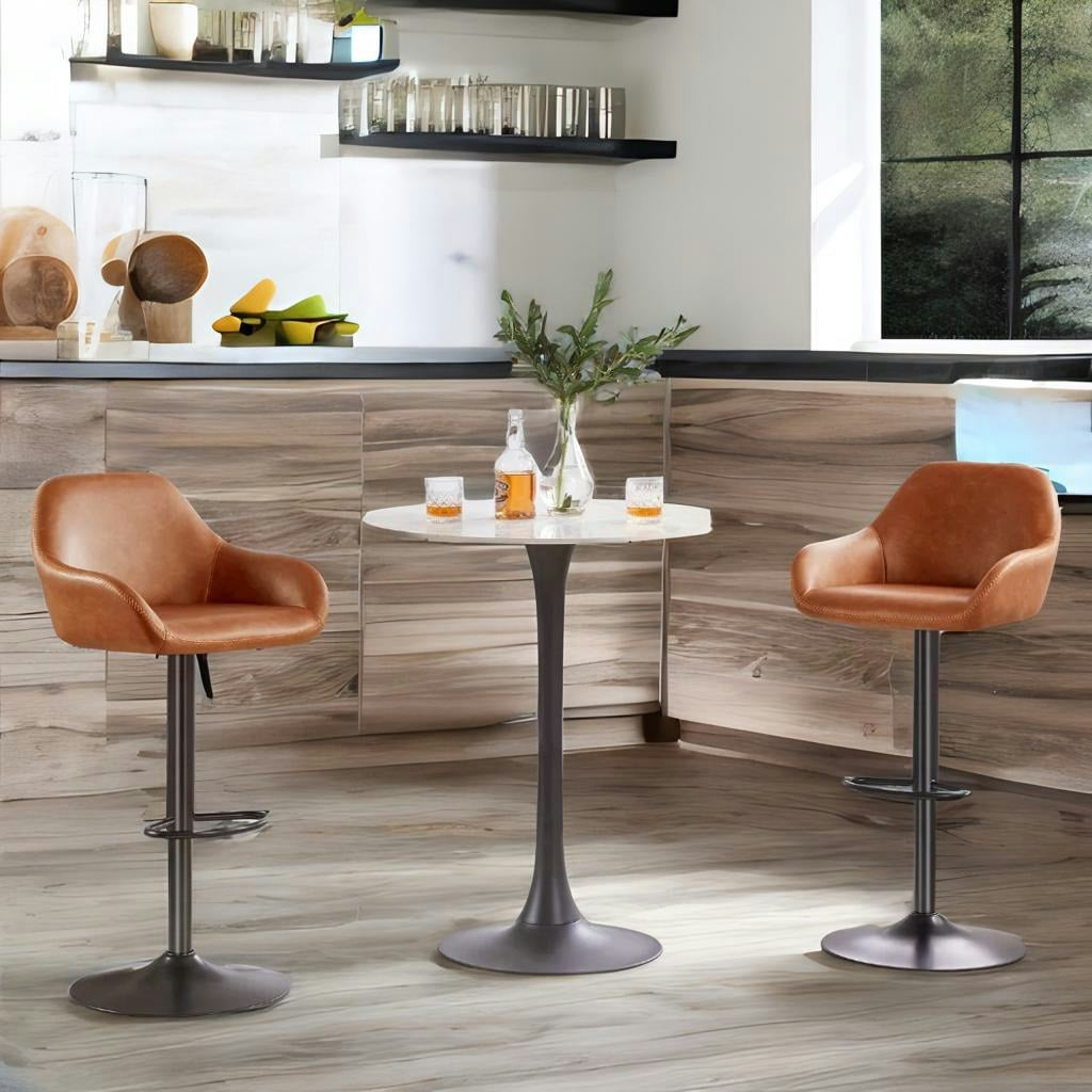 Rafaelo Mobilia Brown 2Pc Height Adjustable 360 Faux Leather Swivel Bar Stools Set