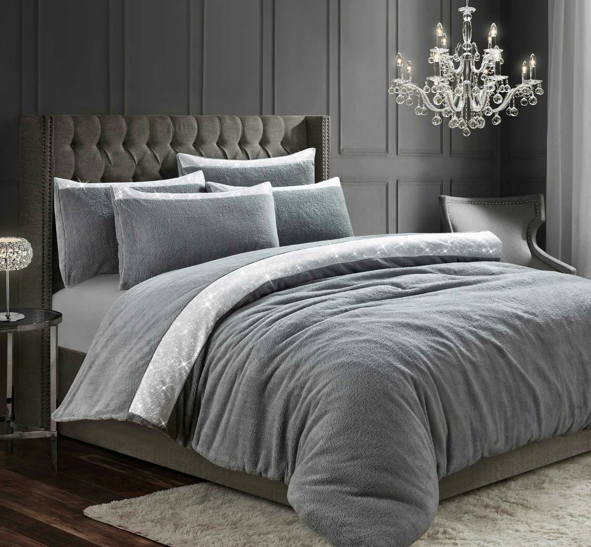 Velosso Silver Beaux Shimmer Teddy Fluffy And Warm Fleece Duvet Cover Set - Single
