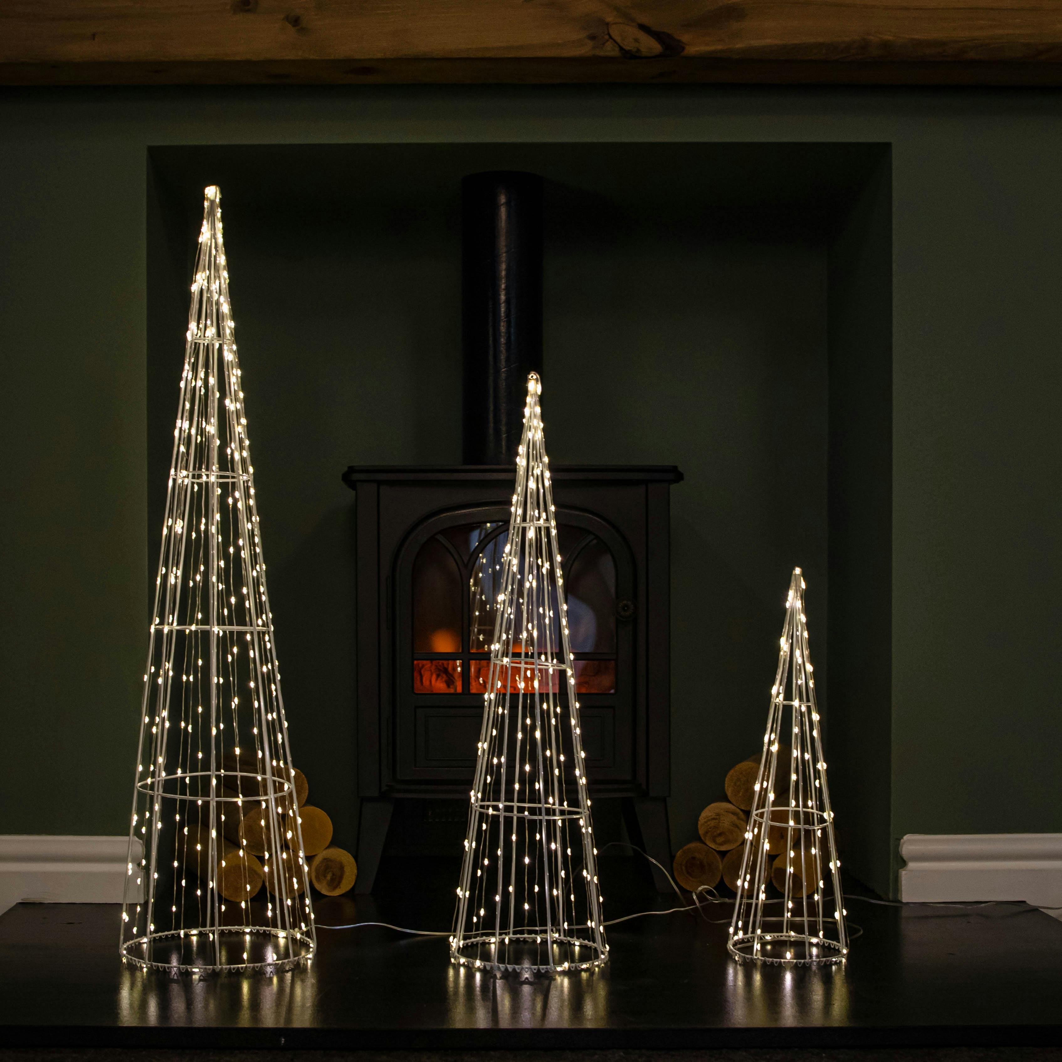 Samuel Alexander Set of 3 Light up White Metal Christmas Cone Trees with Warm White LEDs - Image 3