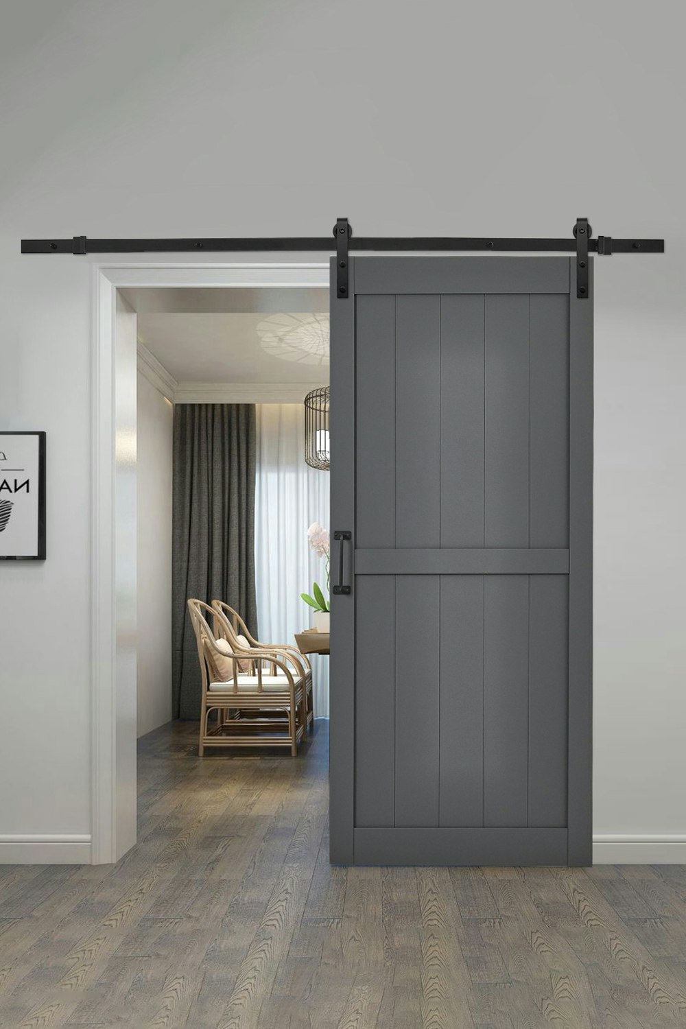 Rackhams Dark/Grey 91Cm W X 3.5Cm D X 213Cm H Farmhouse Style Wooden Barn Door With Slide Guide