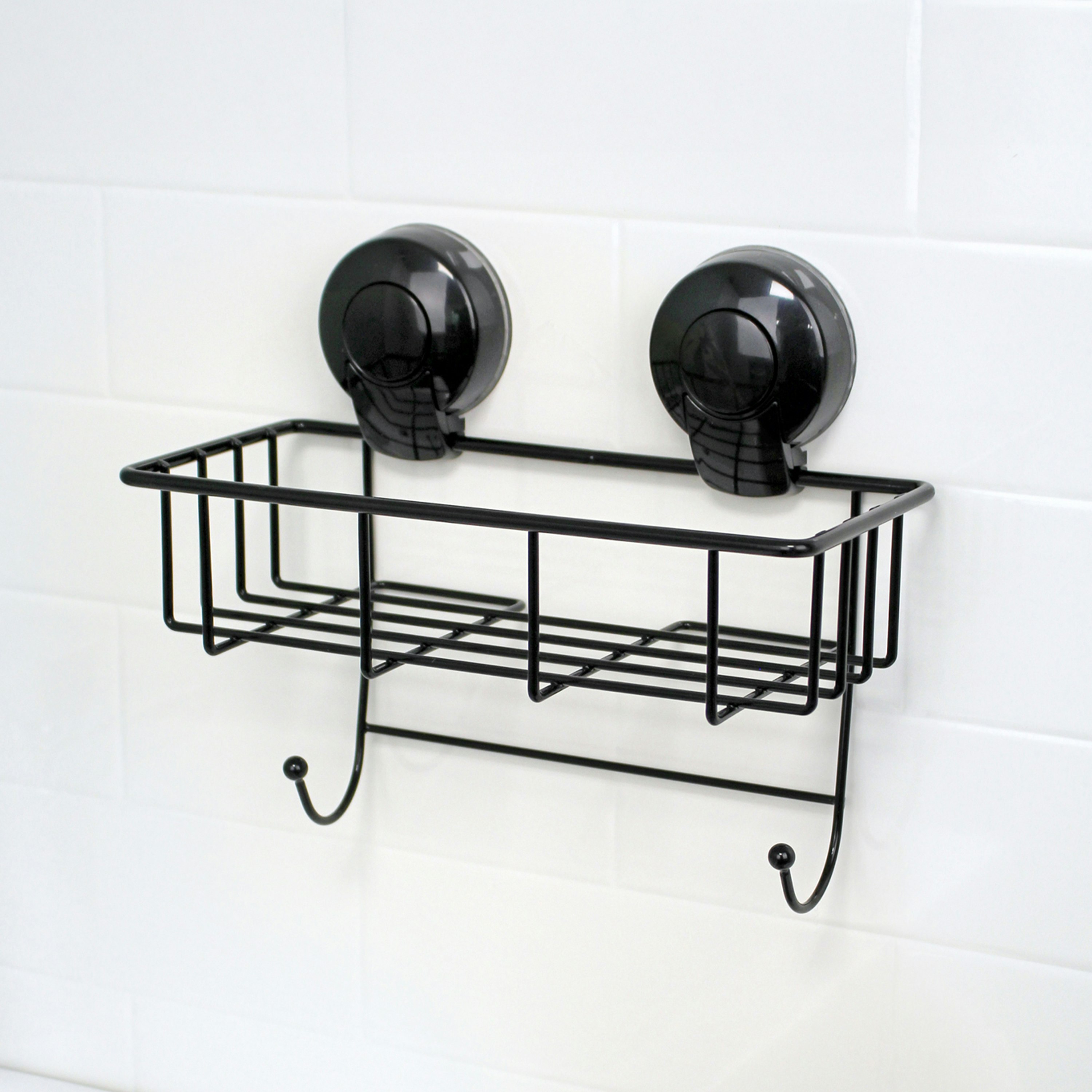 Showerdrape Black Suctionloc Steel Suction Wall Mounted Sponge Basket