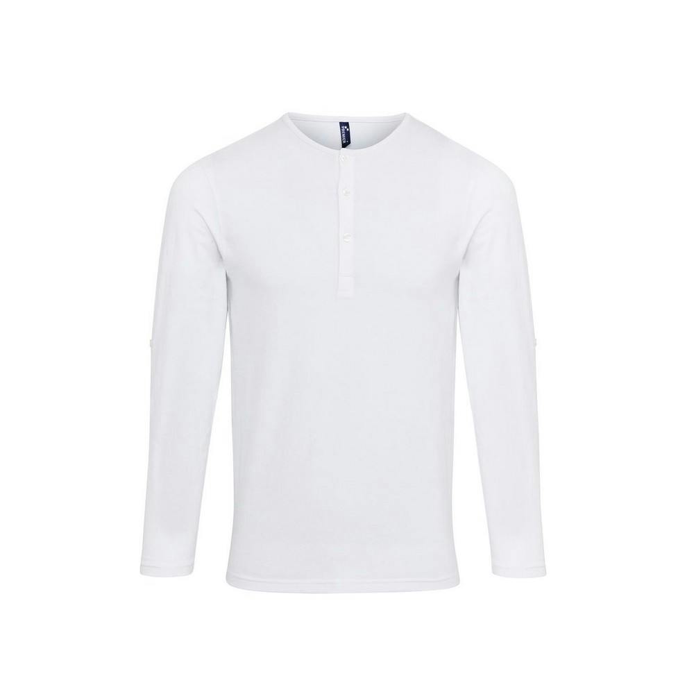 Premier Men's White Long John Roll Sleeve T-Shirt In | Size: Large - Image 3