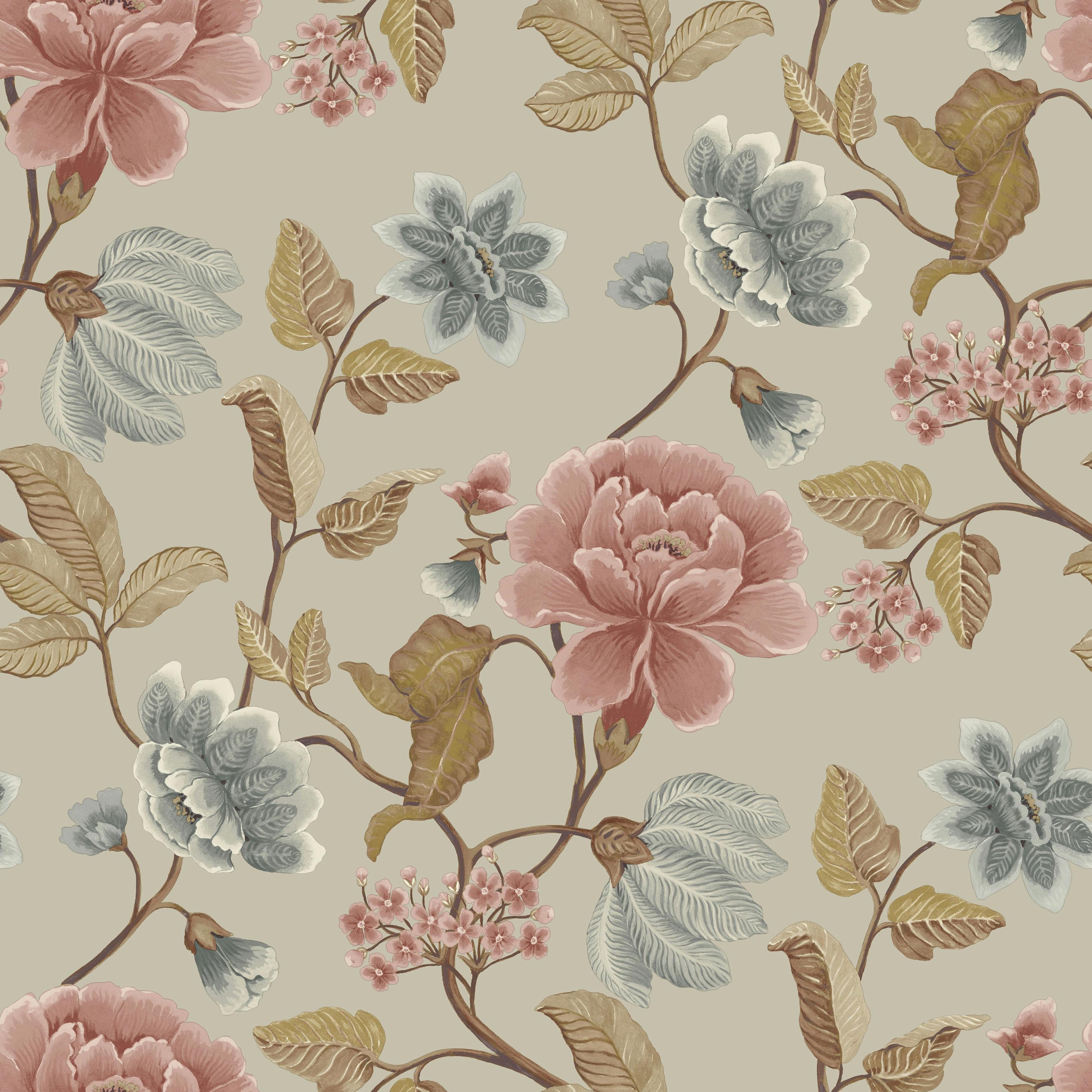 B&Q -  Celica Camellia Bloom Floral Trail Textured WallpaperGrey - Image 2