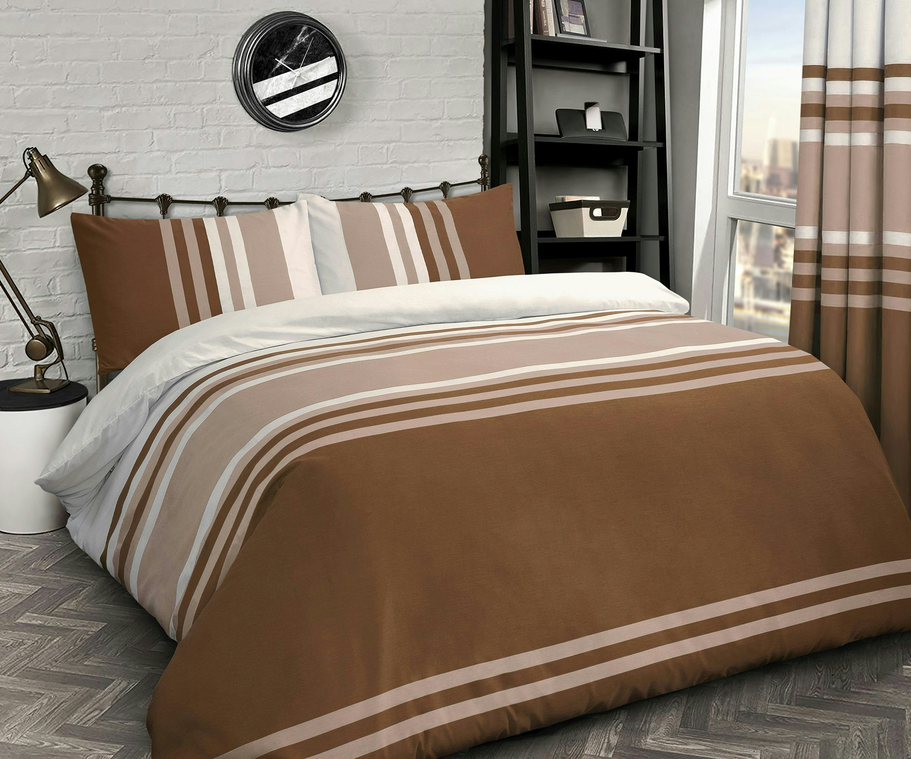 Velosso Brown Tonal Printed Cotton Blend Duvet Cover And Pillowcase Set - Double