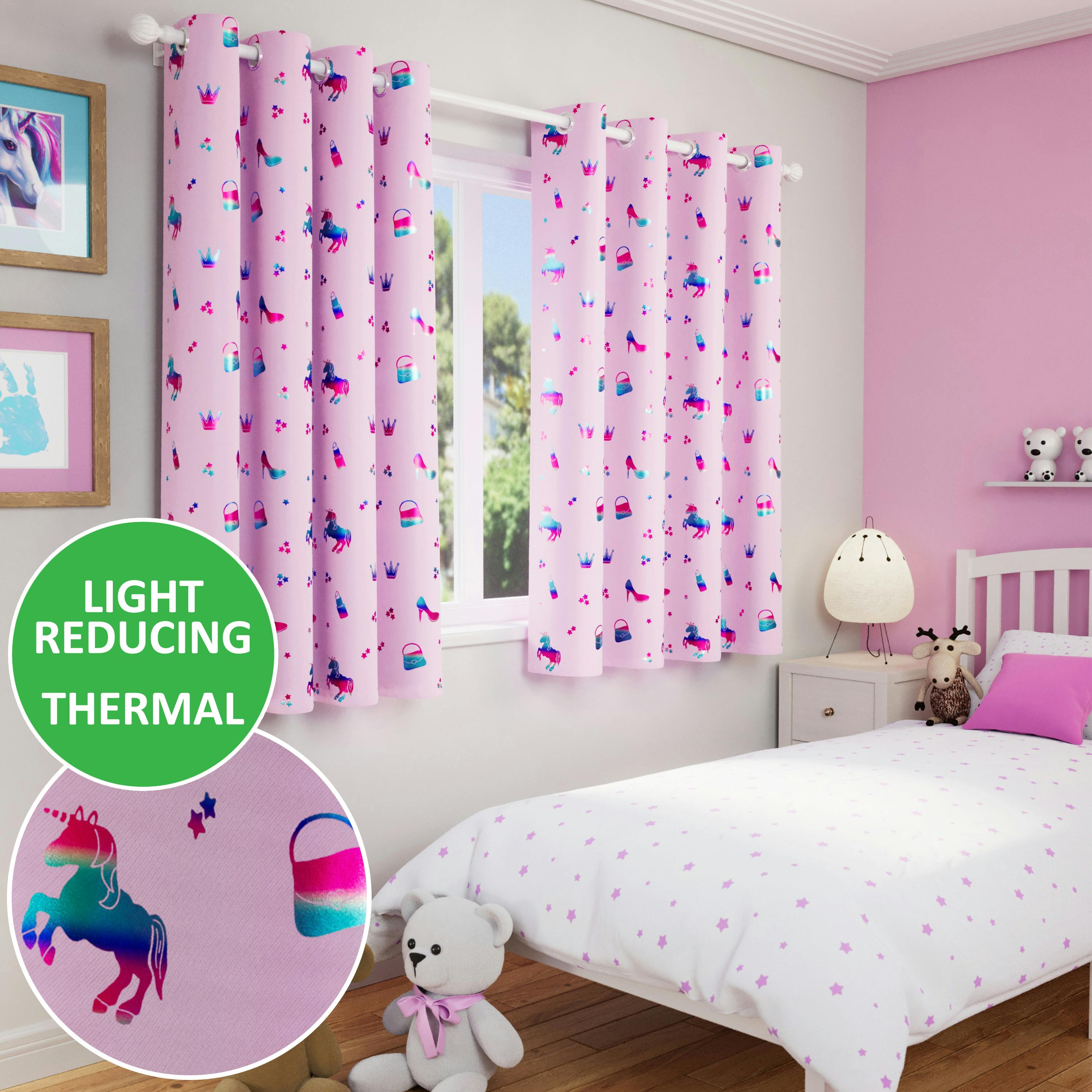 Rackhams Pink Kids Curtain With Unicorns - Room Darkening, Energy Saving Eyelet Header - Ideal For Childrens Rooms - 72" (183Cm) - 46" (117Cm)