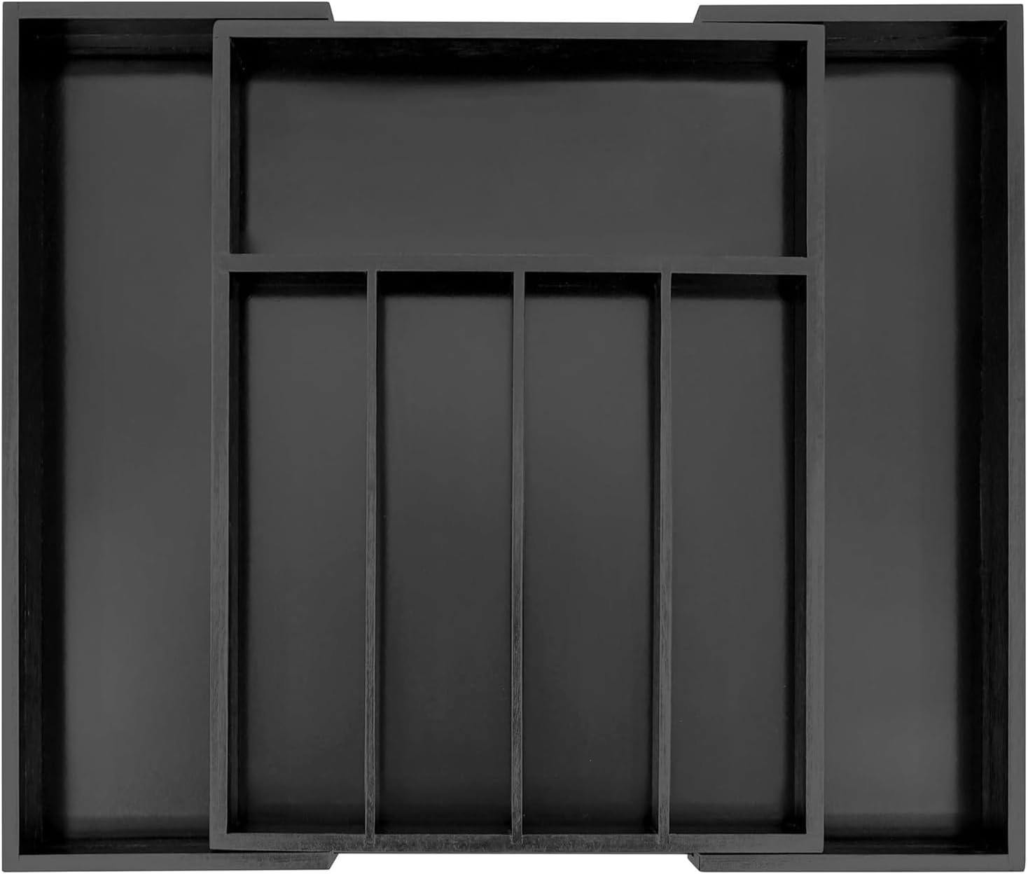 Mantraraj Black Bamboo Cutlery Drawer Organiser 5-7 Compartment Expandable Cutlery Tray Utensil Holder - Bamboo - Cutlery Drawer Organiser