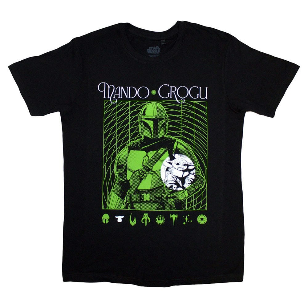 Paradiso Clothing Unisex Black Star Wars The Mandalorian Mando And Grogu Neon T Shirt - S