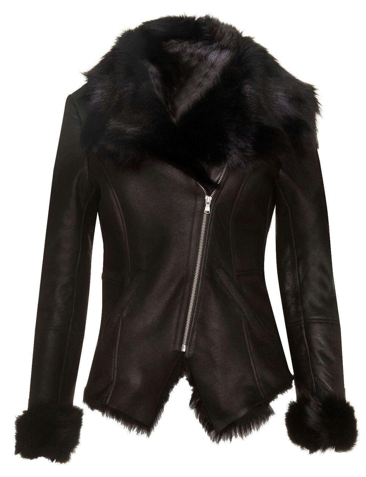 Infinity Leather Women's Black Toscana Sheepskin Biker Jacket-Apopa - Uk S/10 | Eu 36 | Us 6