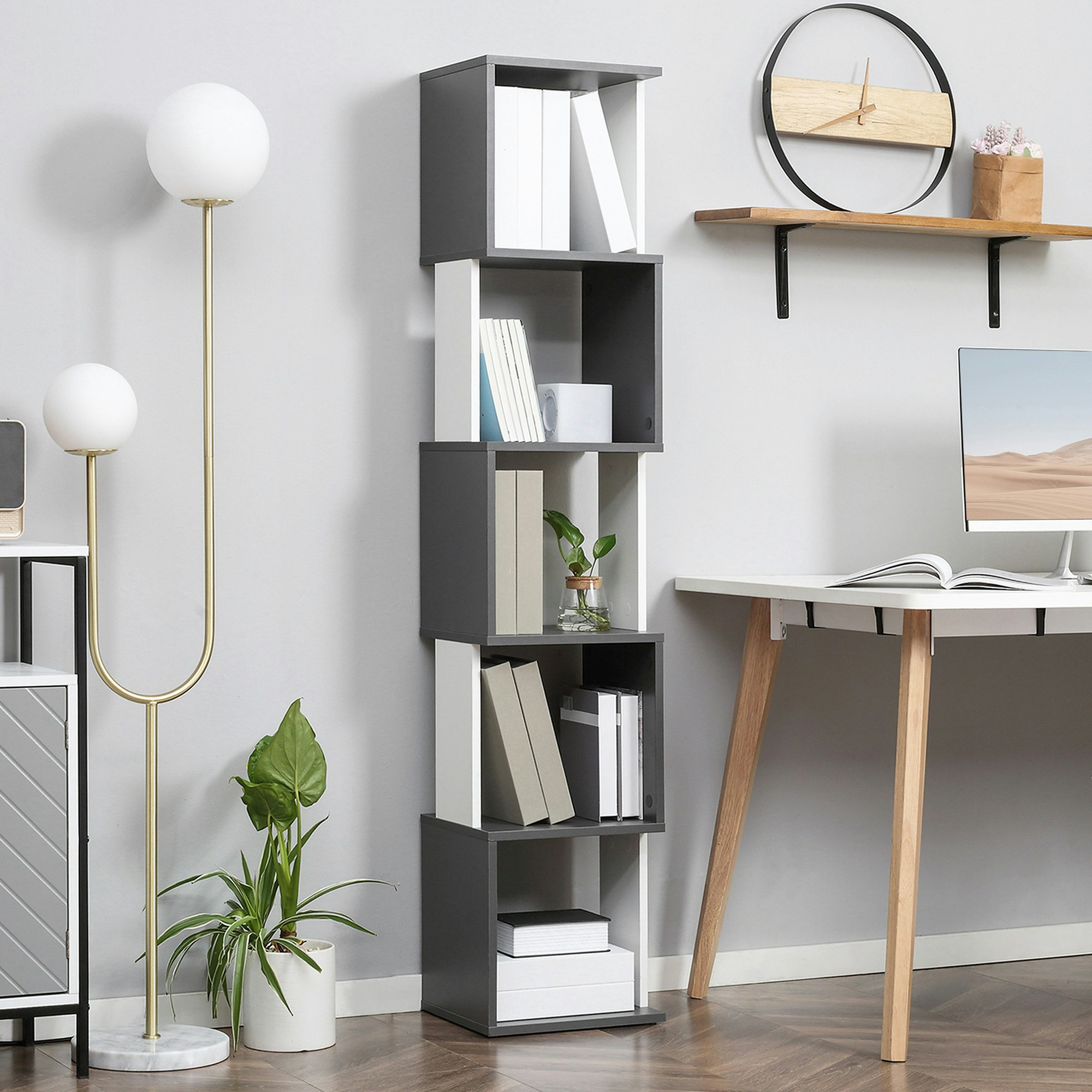 Rackhams White 5-Tier Bookshelf Freestanding Bookcase Storage Shelves