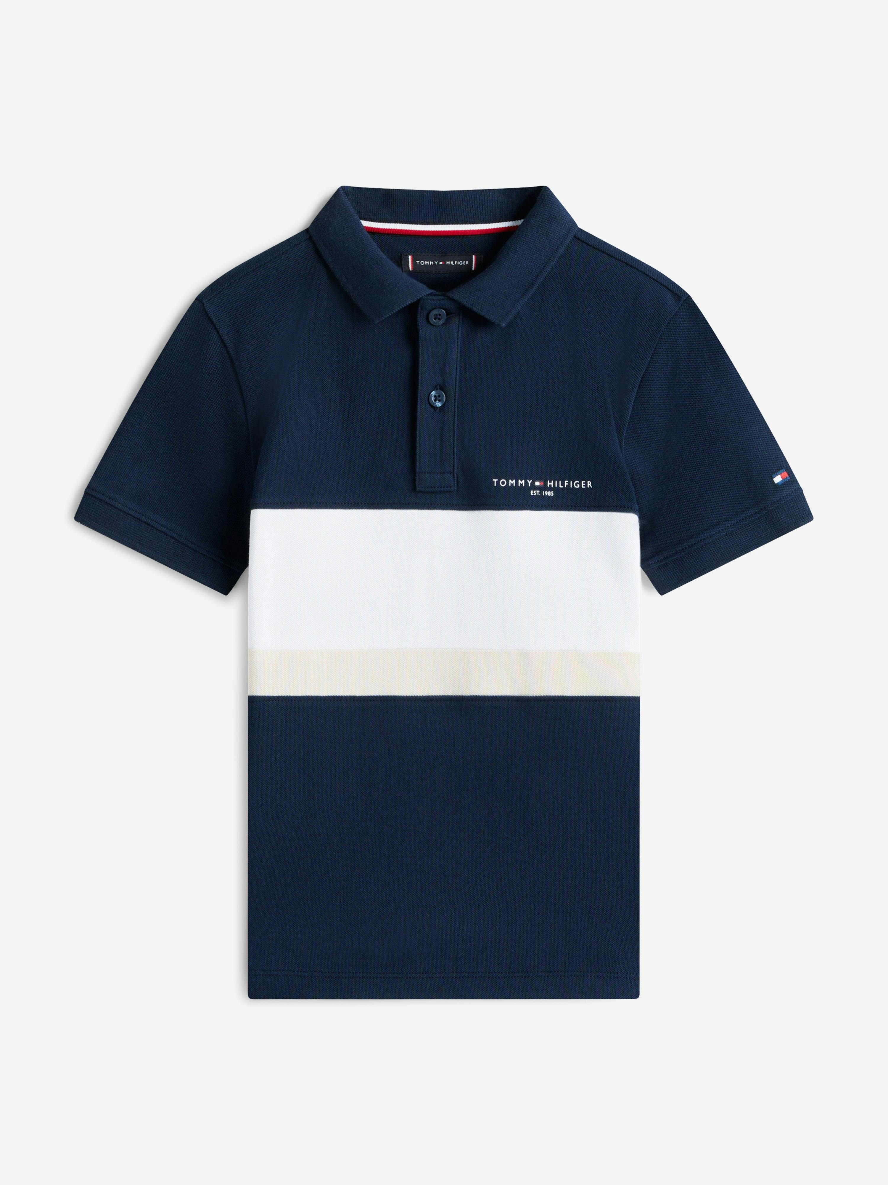Tommy Hilfiger Boys Mini Corp Colourblock Polo Shirt In Navy - Navy - 5 Yrs