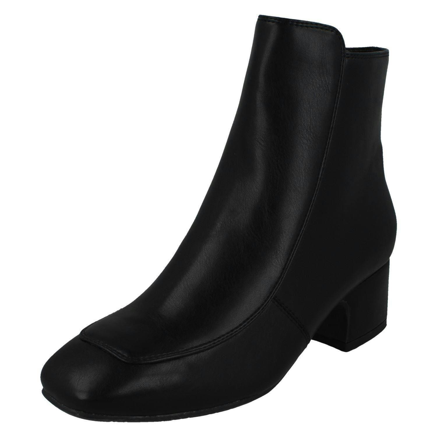 Spot On Women's Black Mid Heel Ankle Boots F51095 - Uk 6
